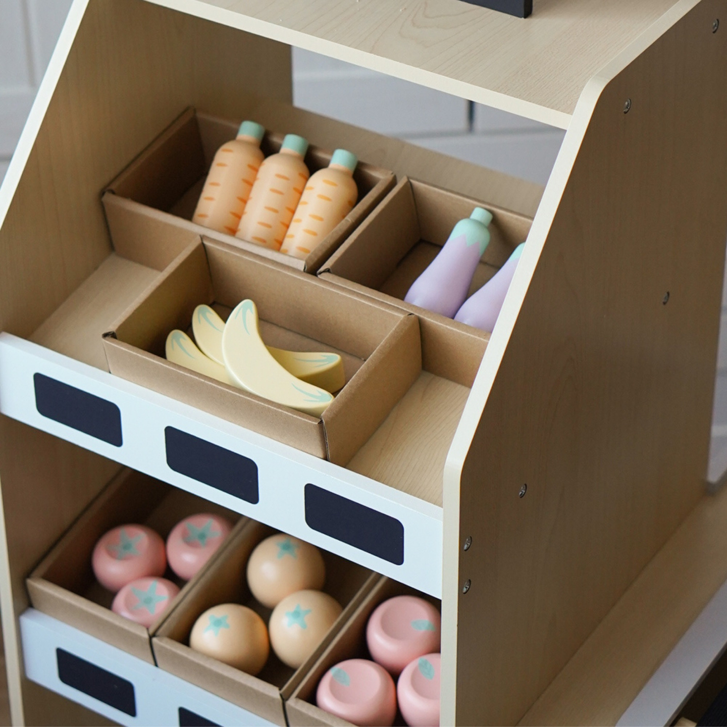 Drevený zeleninový trh - veľký XXL stánok, obchod s hracou pokladňou