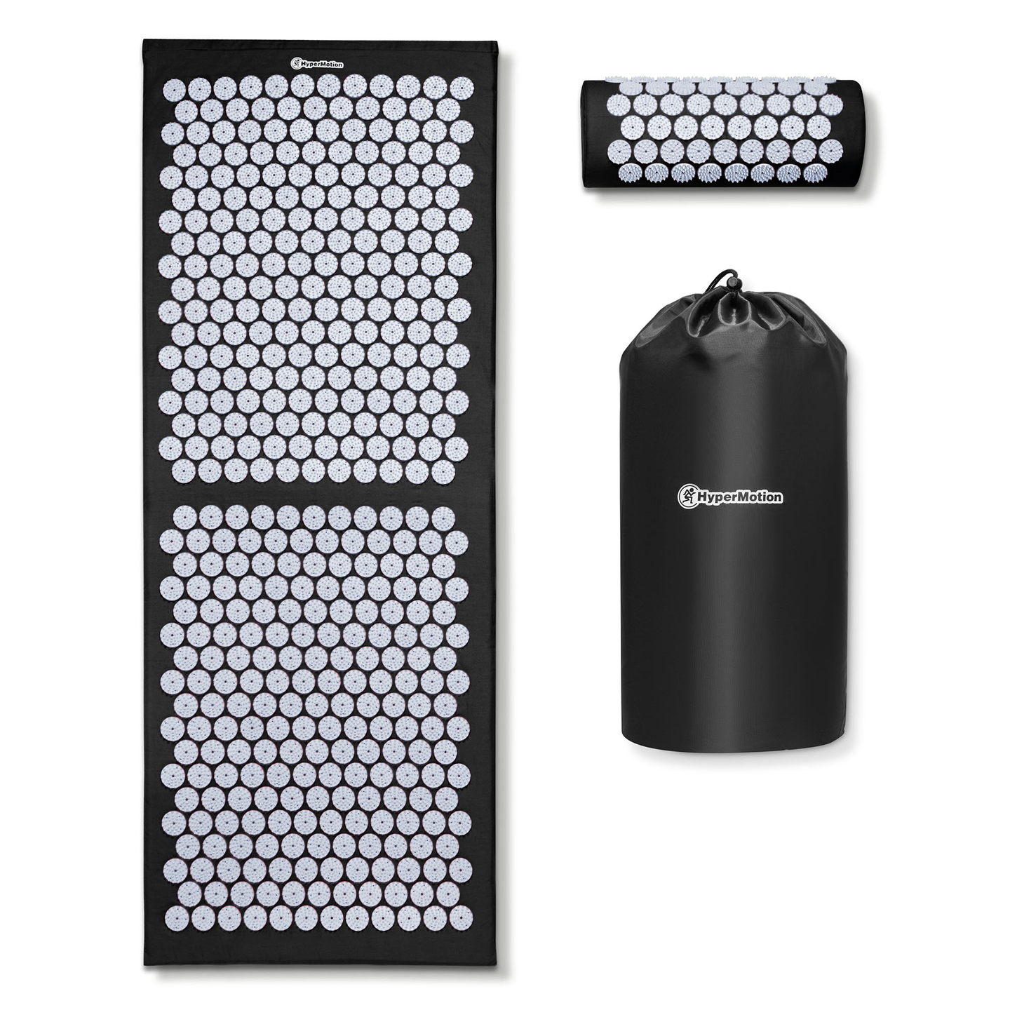 Veľká akupresúrna podložka s vankúšom a poťahom - 130 cm HyperMotion čiernobiela