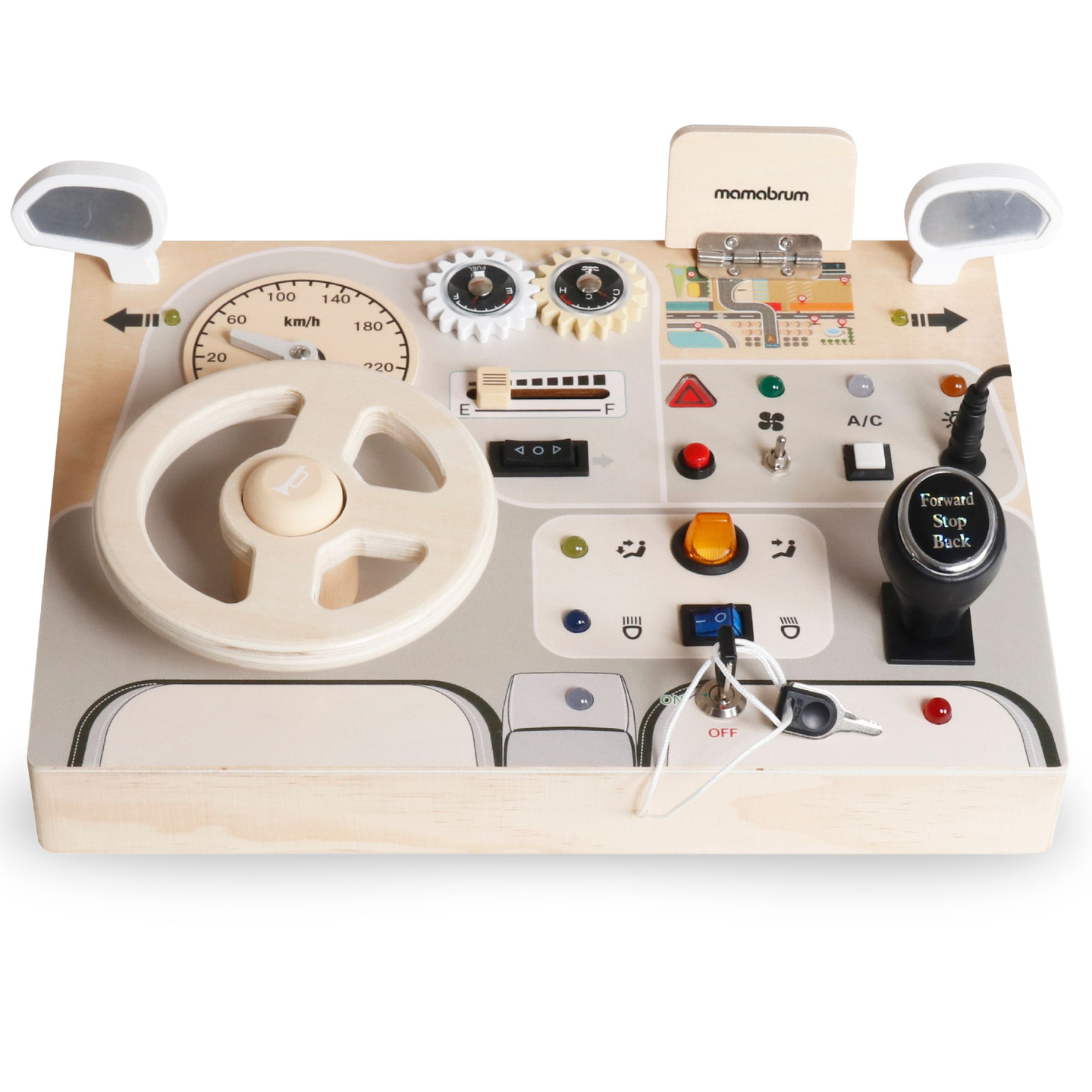 Montessori drevená hracia doska pre malé deti - prístrojová doska auta