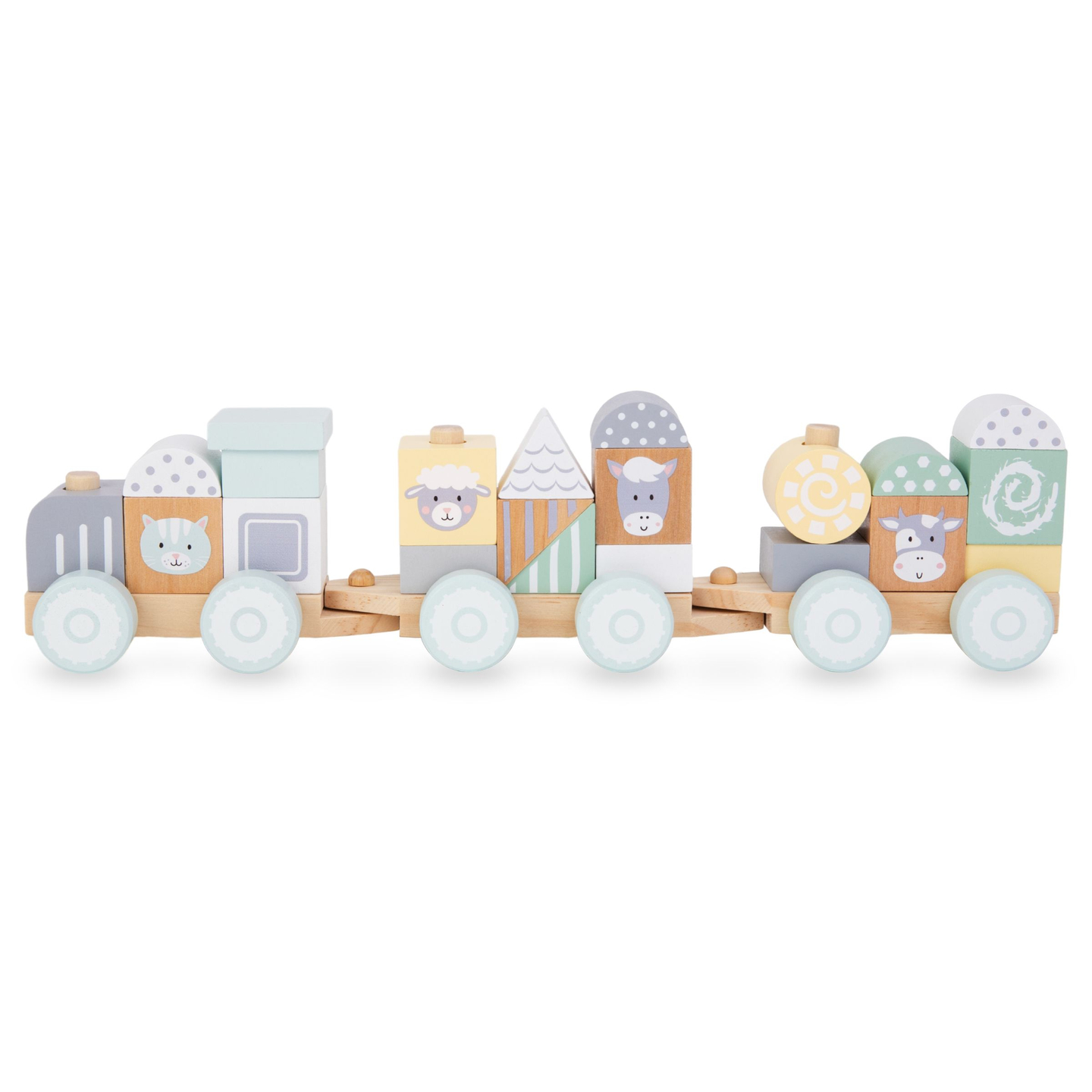 Drevený vlak s blokmi pre chlapca - Farma