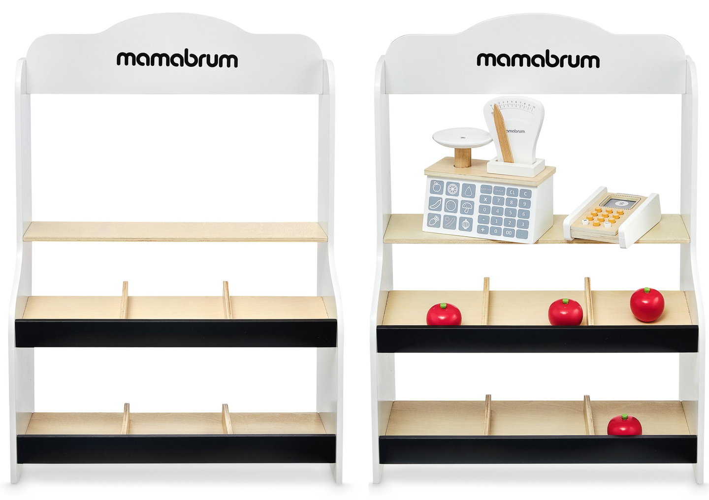 Mini market - obchod s váhou, terminálom, platobnou kartou a ovocím