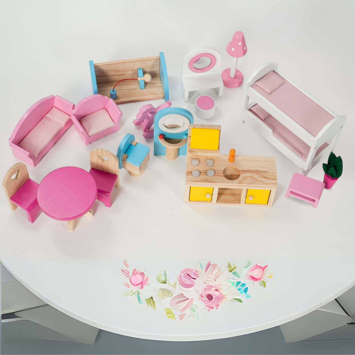 Veľký drevený 3-poschodový domček pre bábiky s terasou, nábytkom a LED osvetlením!