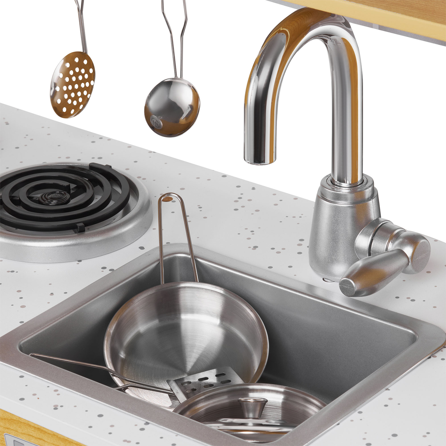 Drevená kuchyňa XXL s LED osvetlením, zásterou a príslušenstvom