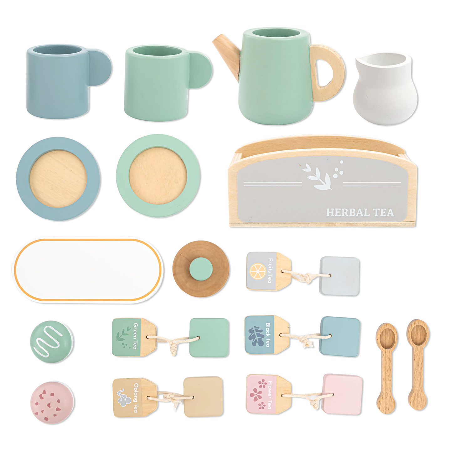 Veľká drevená čajová súprava s podnosom - 18 kusov