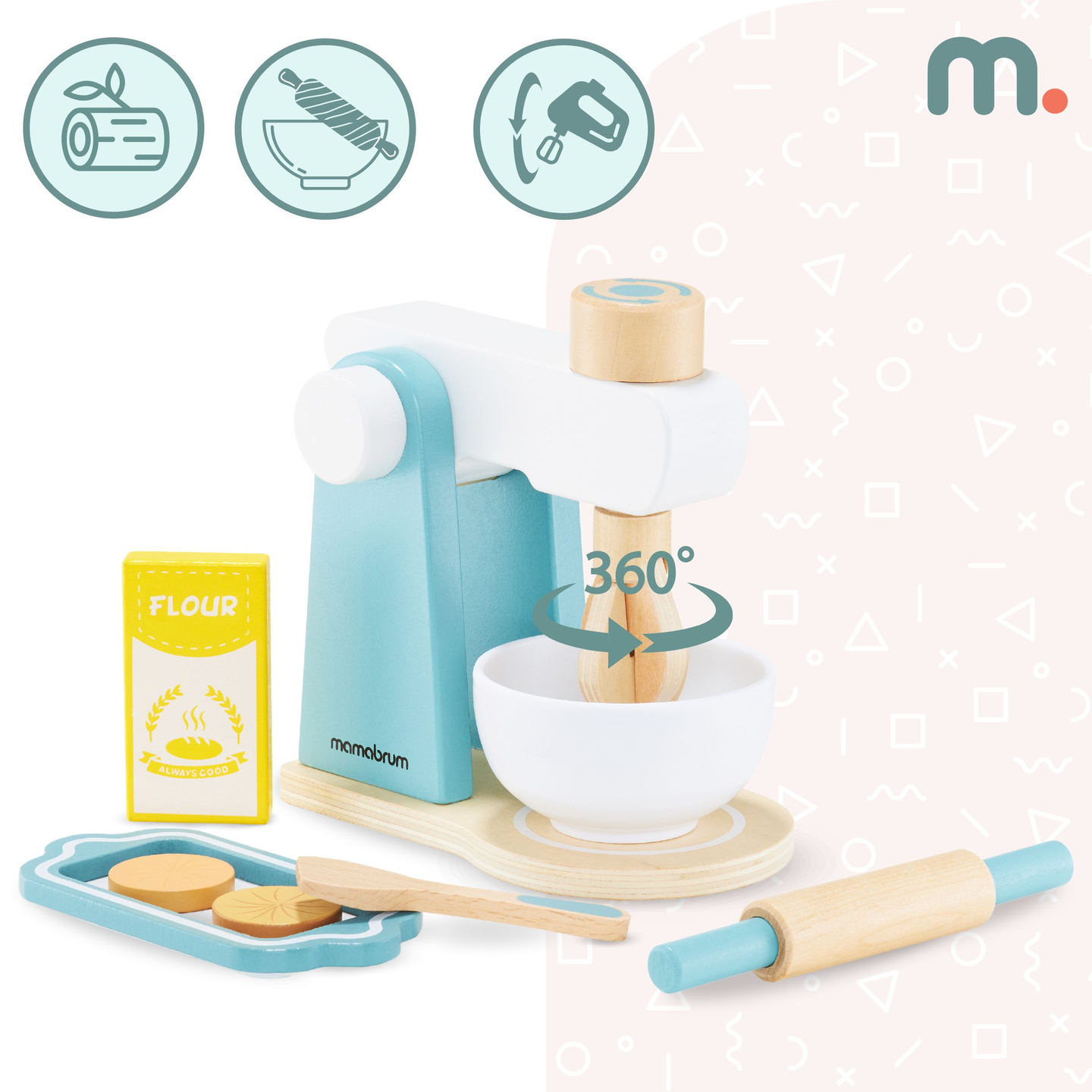 Drevený mixér s príslušenstvom