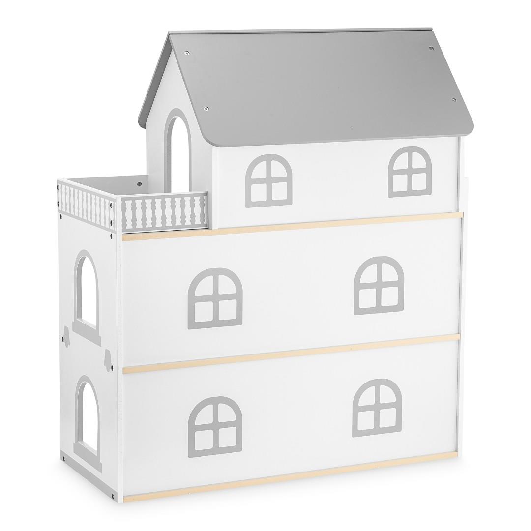 Biely drevený domček pre bábiky s terasou a príslušenstvom