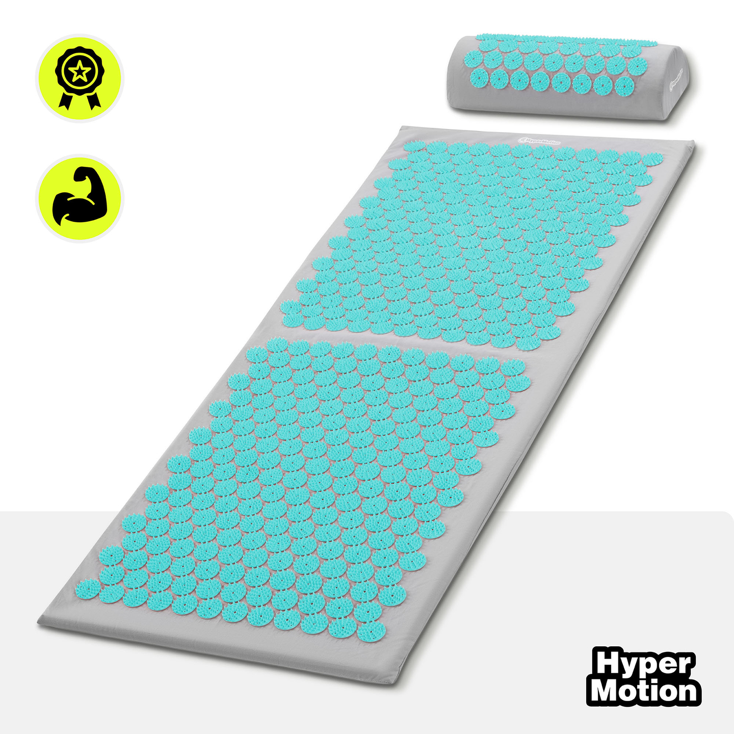 Veľká akupresúrna podložka s vankúšom a poťahom - 130 cm HyperMotion sivo-mätová