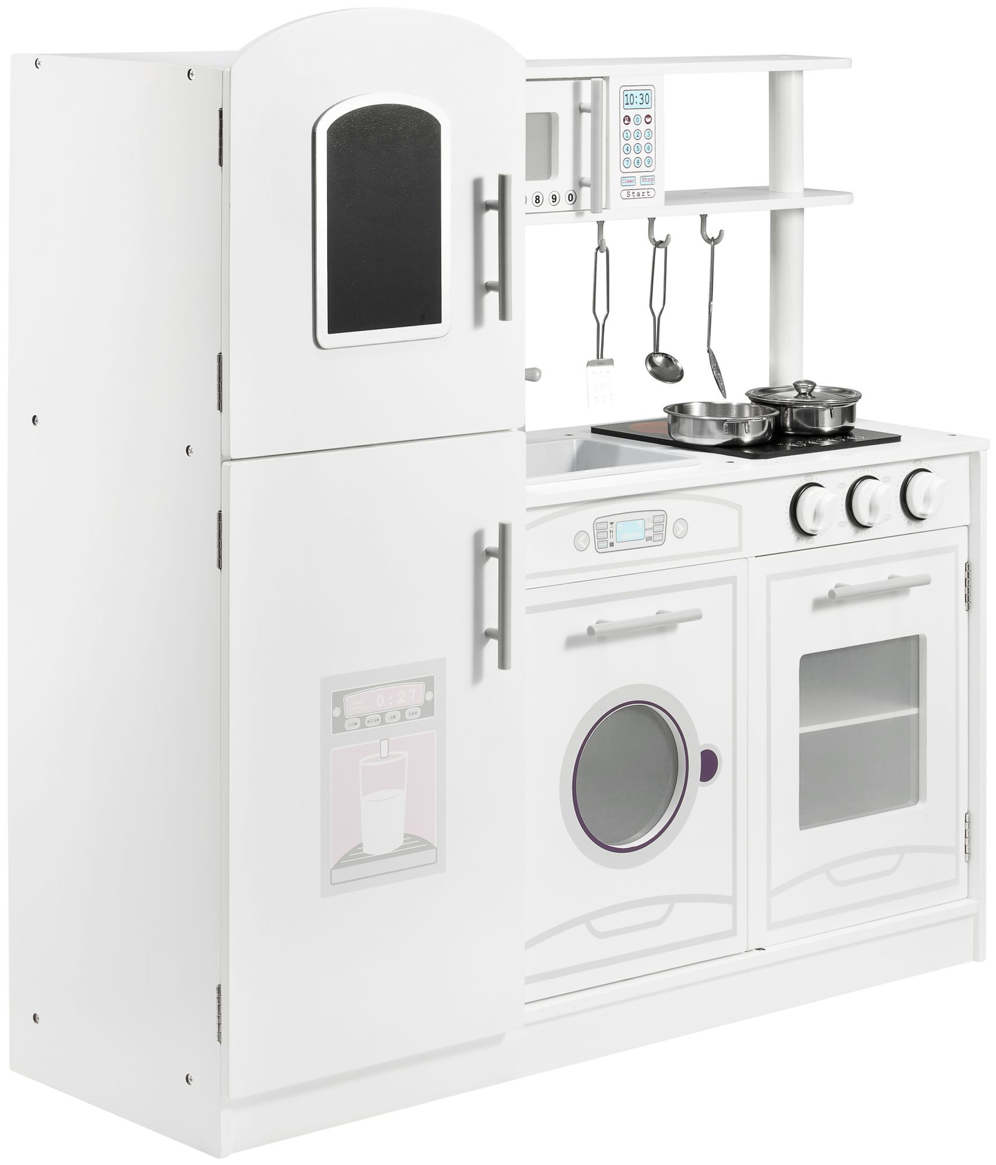 Veľké drevené biele kuchynské doplnky a zástera