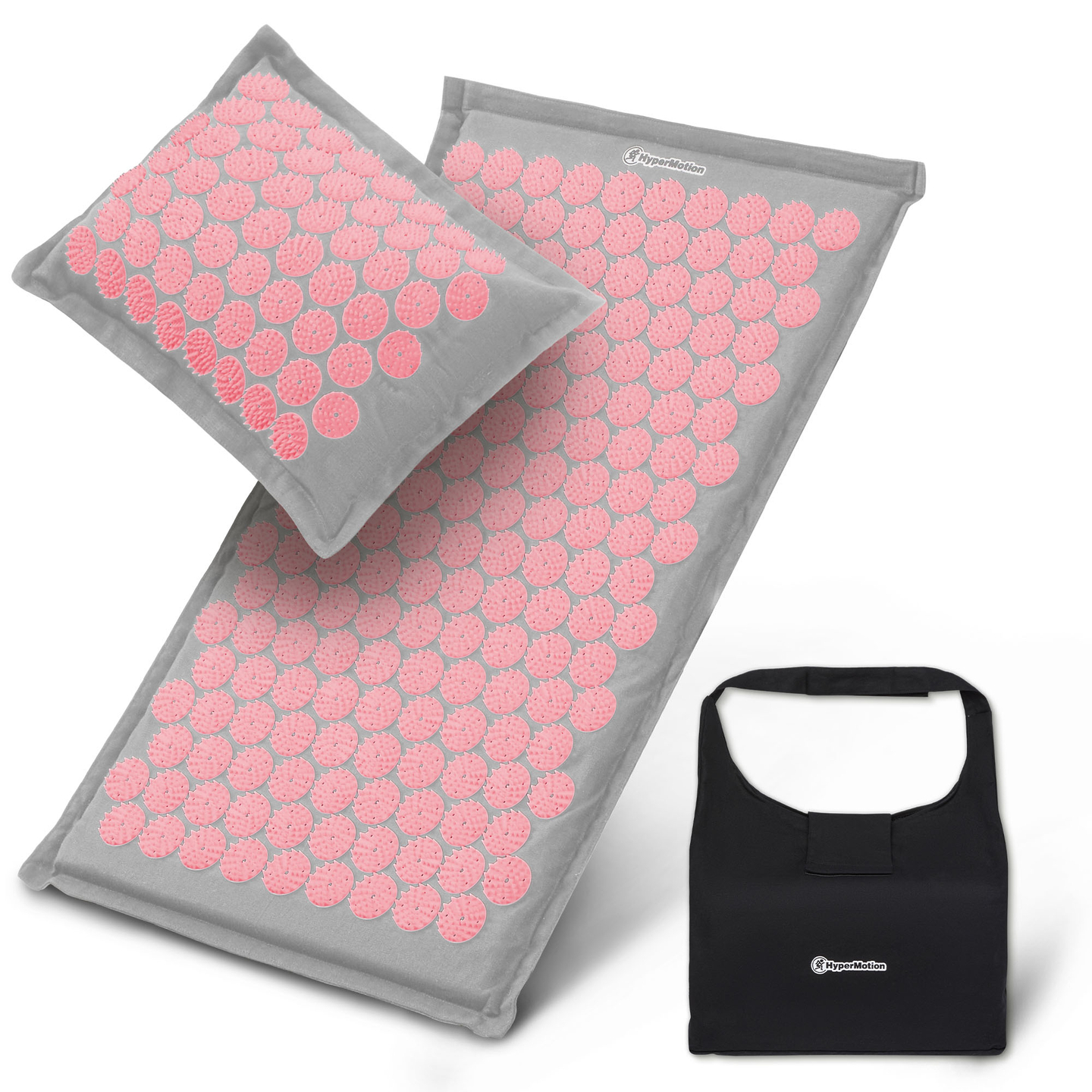 EKO ľanová akupresúrna podložka s kokosovým vláknom a pohánkovým vankúšom – 68 cm HyperMotion sivá a ružová