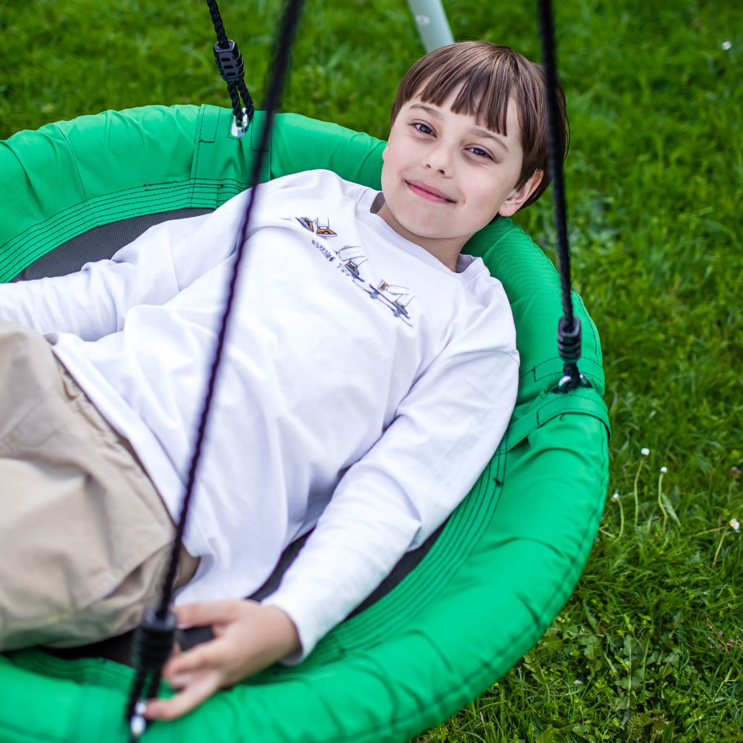 Dvojitá záhradná hojdačka s rámom a lanami - sedák a bocianie hniezdo