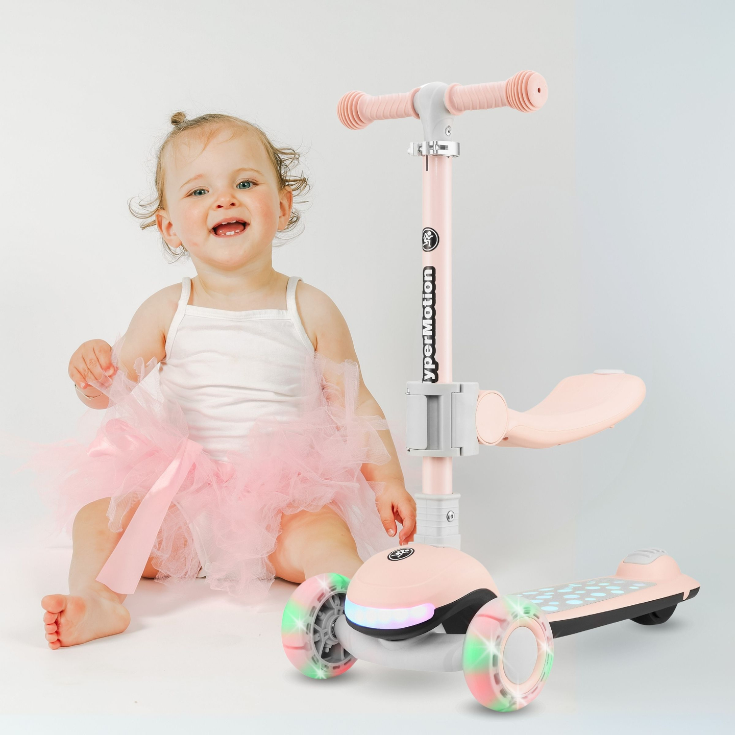 Balančná kolobežka HyperMotion LUMI 3 v 1 - osvetlená plošina a LED kolieska, farba ružová