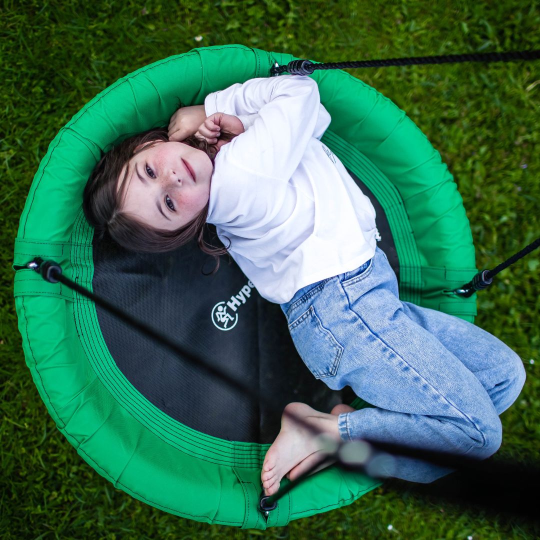 Dvojitá záhradná hojdačka s rámom a lanami - sedák a bocianie hniezdo