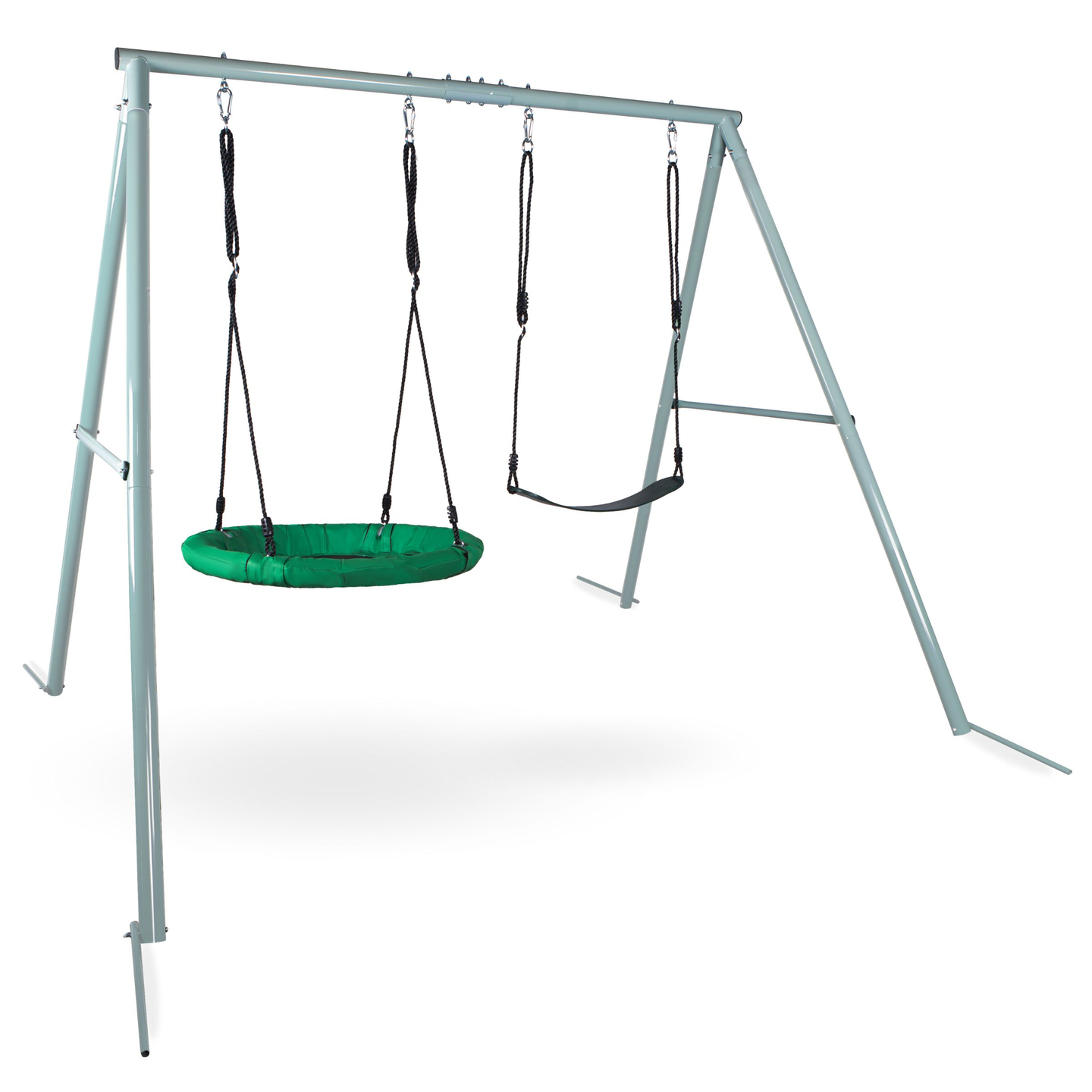 Dvojitá záhradná hojdačka s rámom a lanami - sedák a bocianie hniezdo