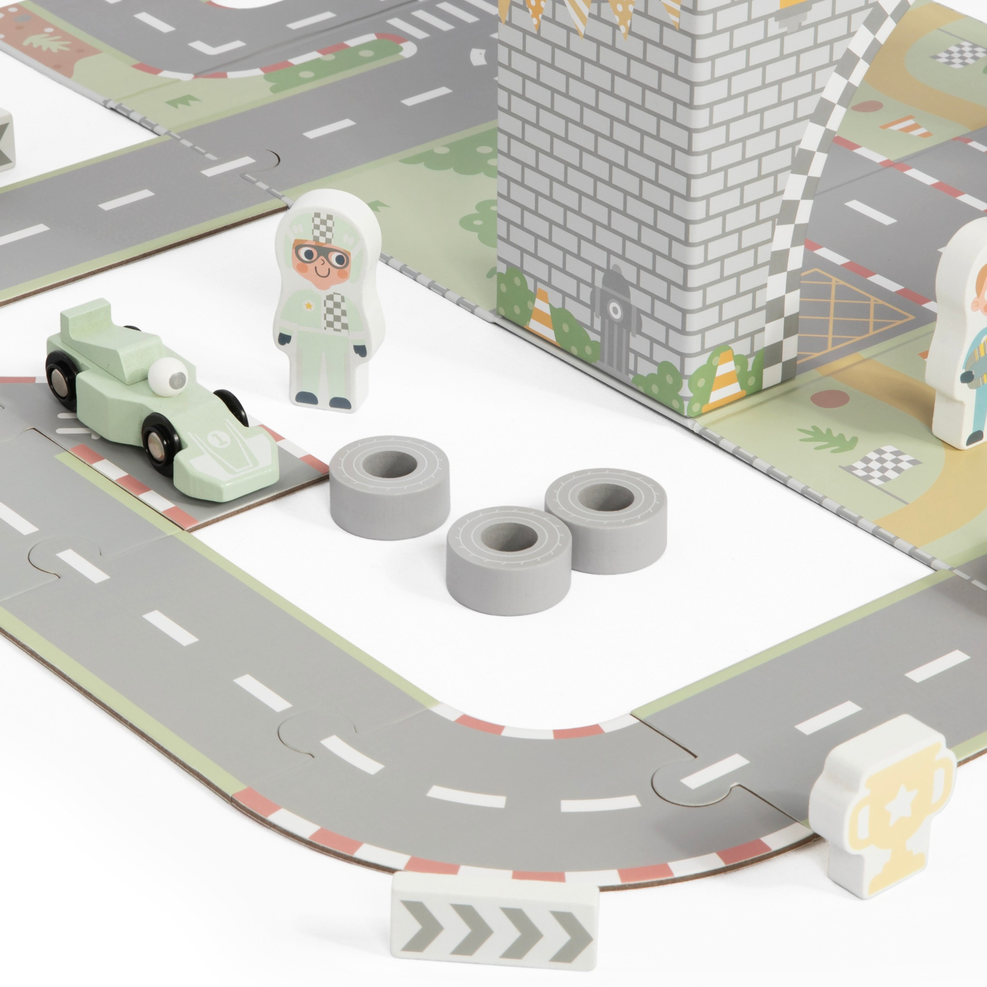 Magnetický kufor s pretekárskou dráhou, drevenými vozidlami a cestnými doplnkami