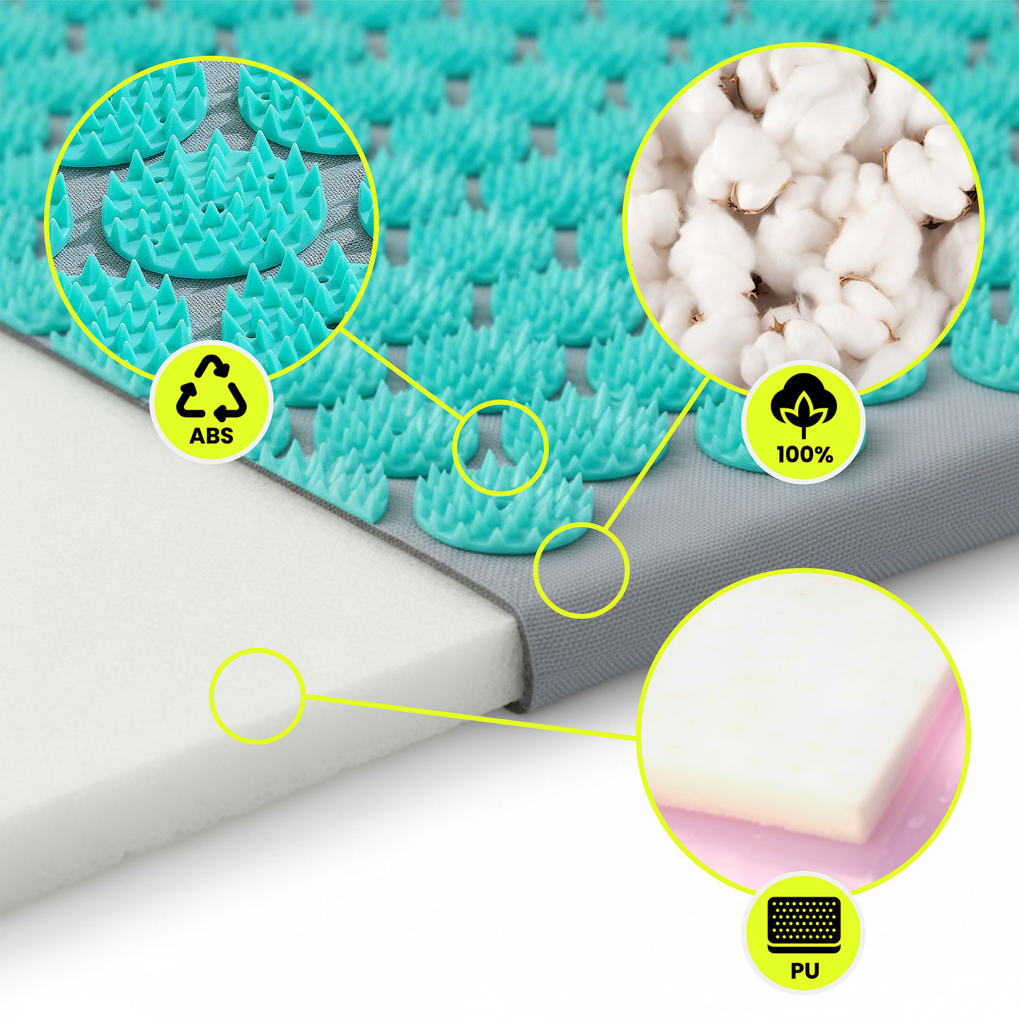 Veľká akupresúrna podložka s vankúšom a poťahom - 130 cm HyperMotion sivo-mätová
