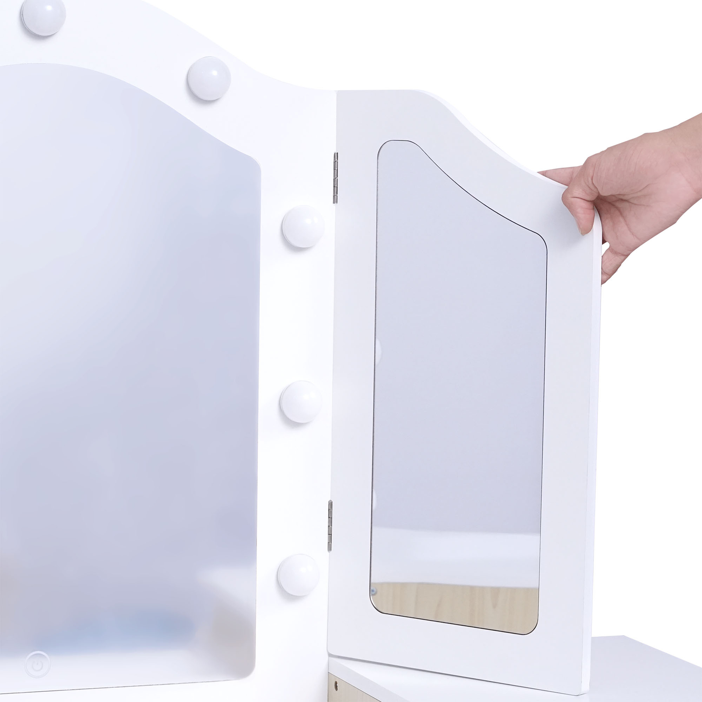 Drevený detský toaletný stolík so stoličkou, príslušenstvom a LED osvetlením