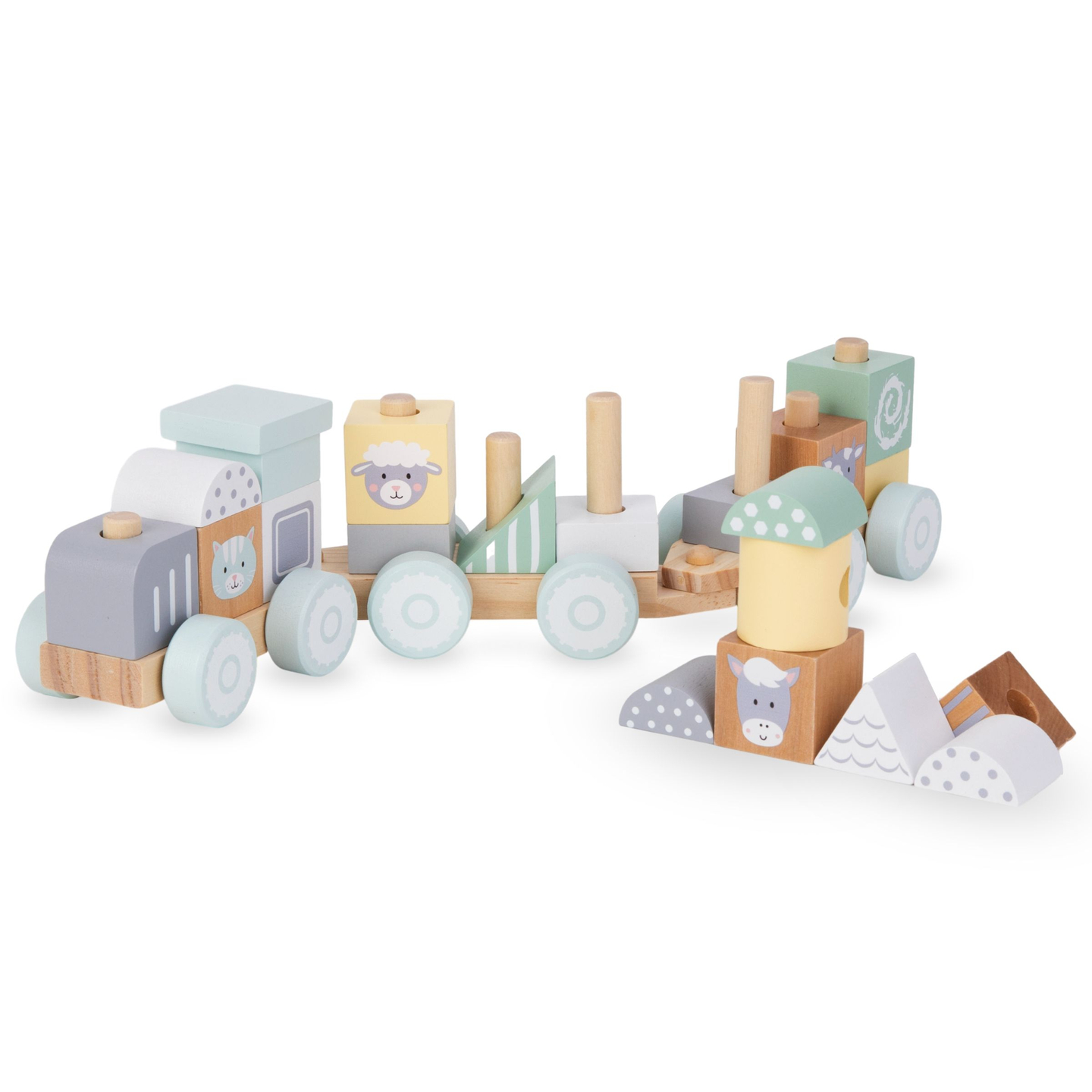 Drevený vlak s blokmi pre chlapca - Farma