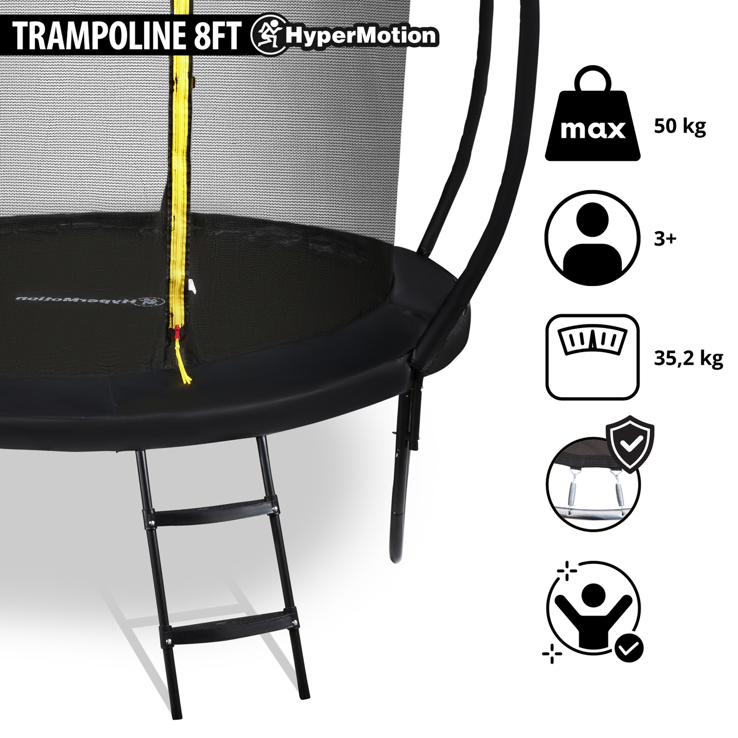 Detská záhradná trampolína HyperMotion - 244 cm 8FT - s rebríkom a vnútornou sieťou - pre dom a záhradu