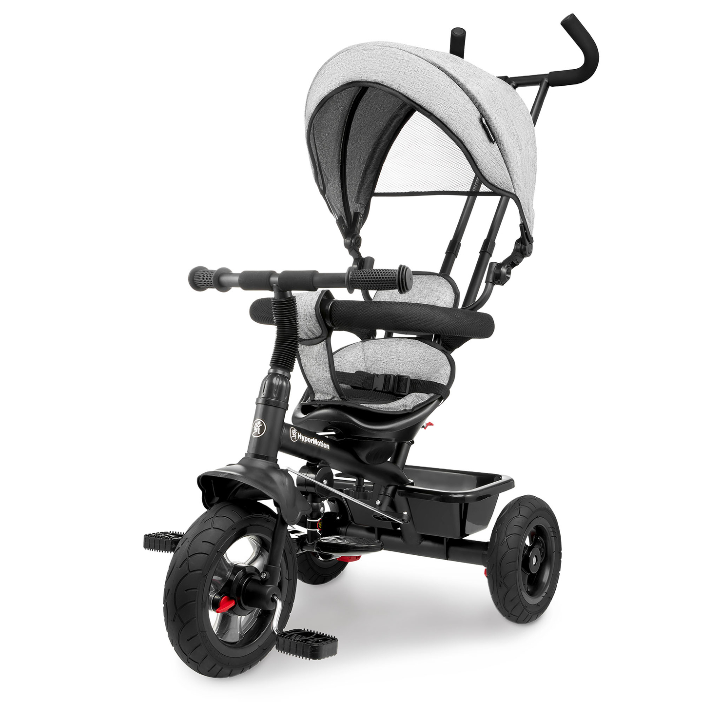 Trojkolka pre deti od 1 do 4 rokov - TOBI FREY - sivá farba - otočná - pumpované kolesá + tlačné koleso