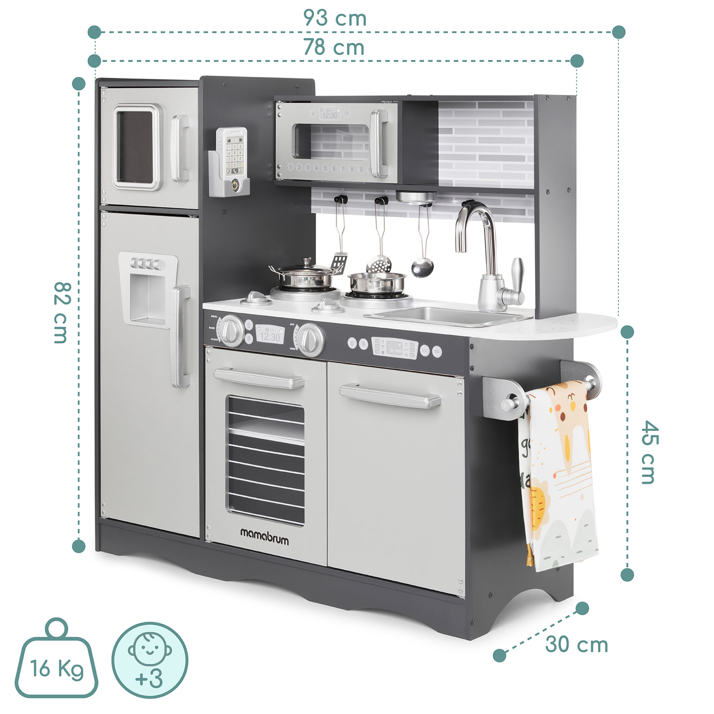 Drevená kuchyňa XXL s LED osvetlením, zásterou a príslušenstvom
