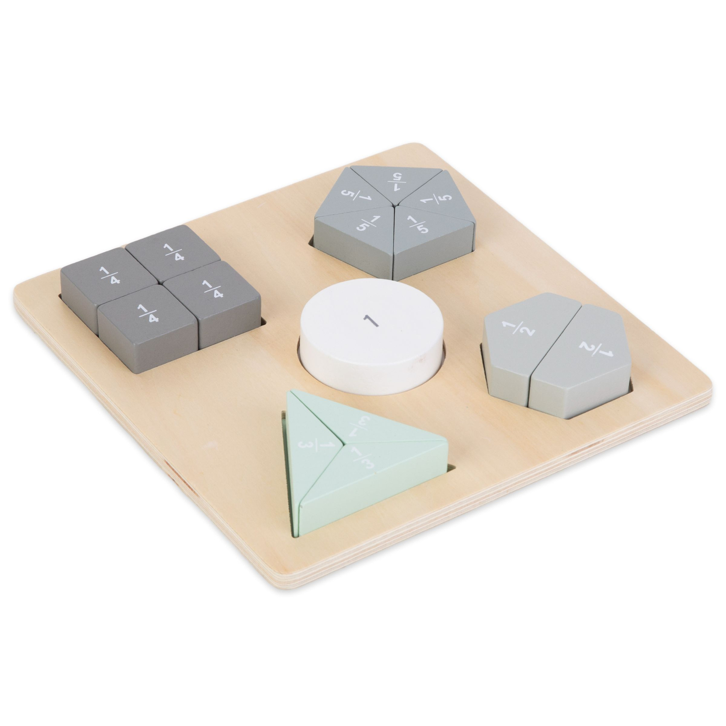 Drevené puzzle - Montessori puzzle - Zlomky a geometrické útvary