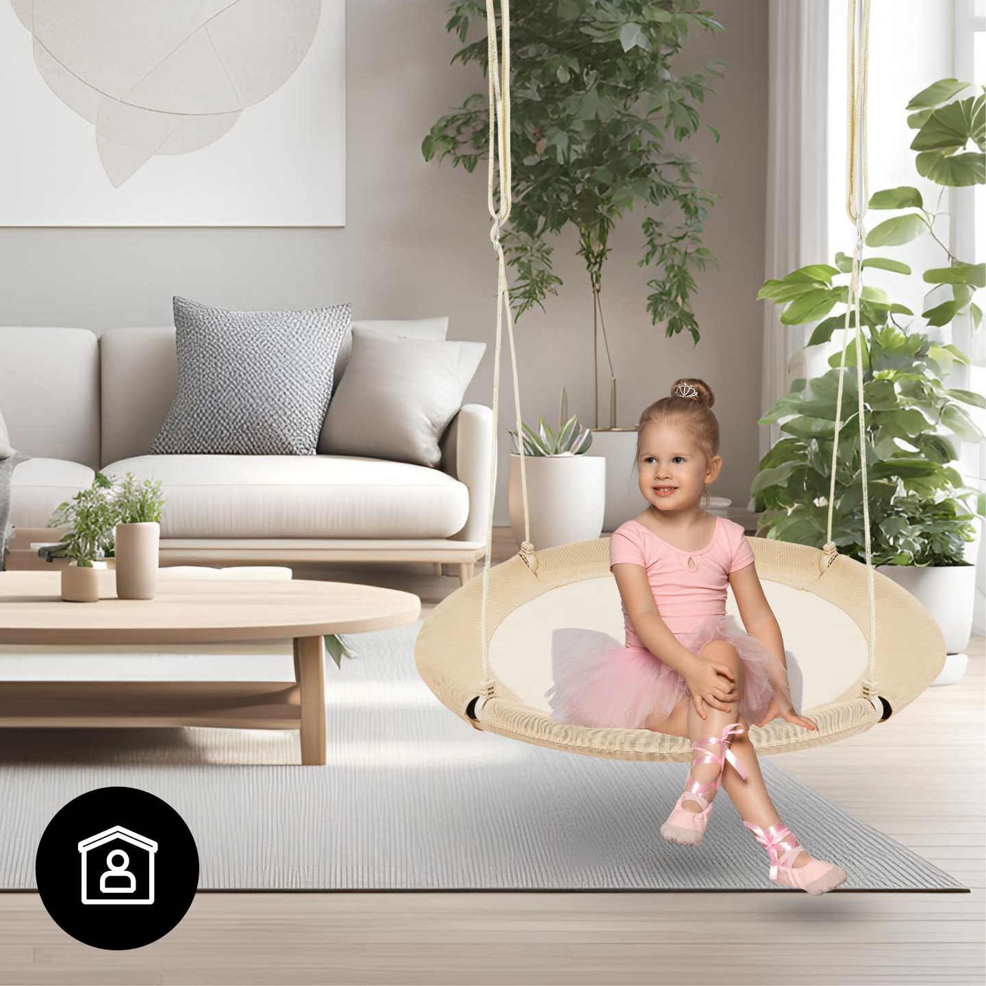 Hojdačka HyperMotion Bocianie hniezdo - priemer 100 cm, béžová farba