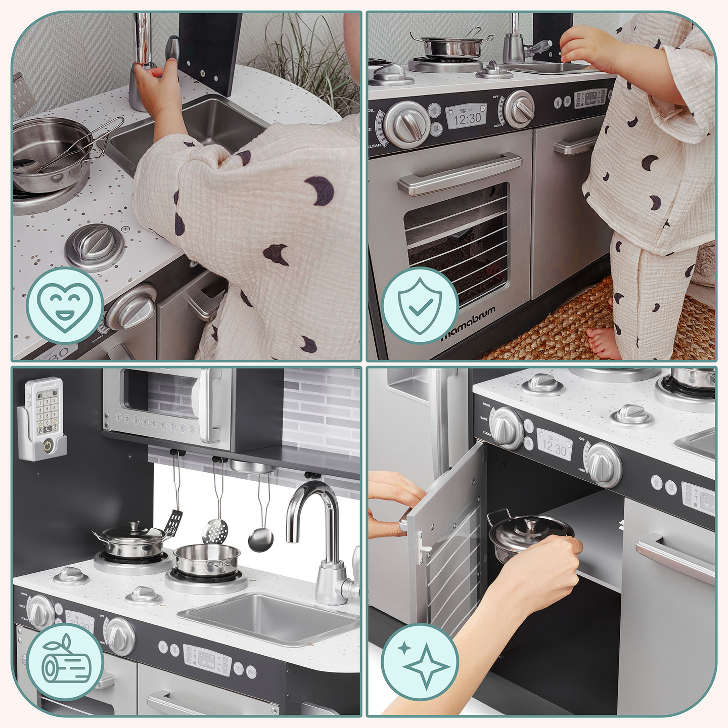 Drevená kuchyňa XXL s LED osvetlením, zásterou a príslušenstvom