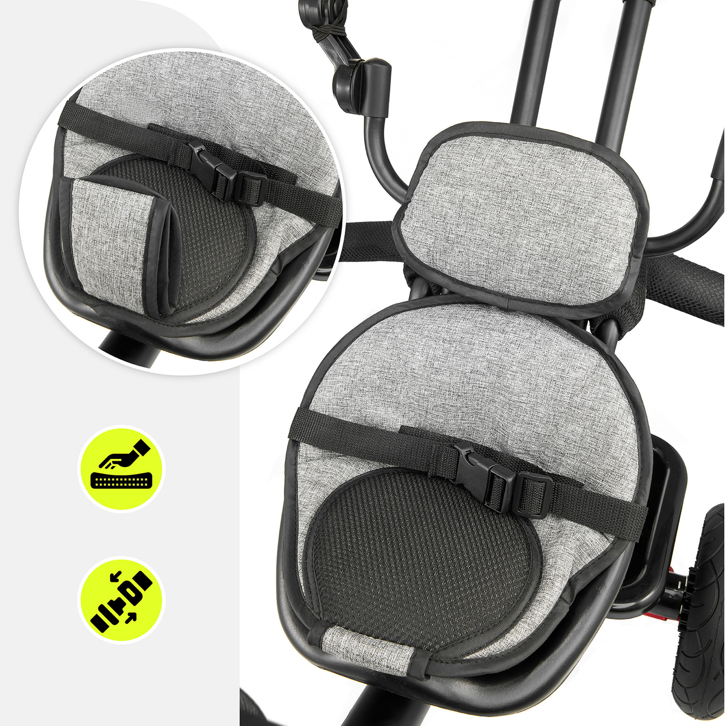 Trojkolka pre deti od 1 do 4 rokov - TOBI FREY - sivá farba - otočná - pumpované kolesá + tlačné koleso