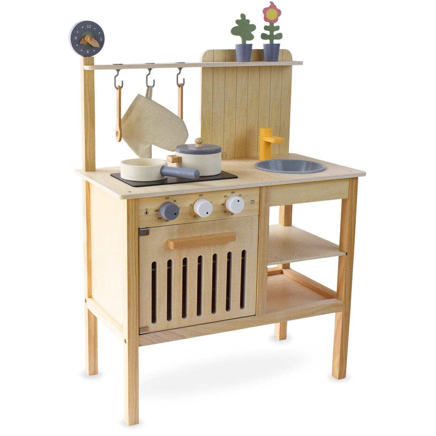 Drevená záhradná kuchyňa s príslušenstvom - prírodné boho