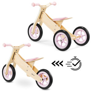 Drevená trojkolka a balančný bicykel 2v1 - HyperMotion PERCY - ružová