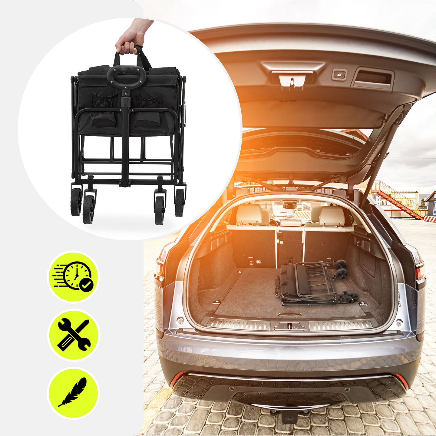 Skladací plážový vozík HyperMotion - čierny, 80 kg