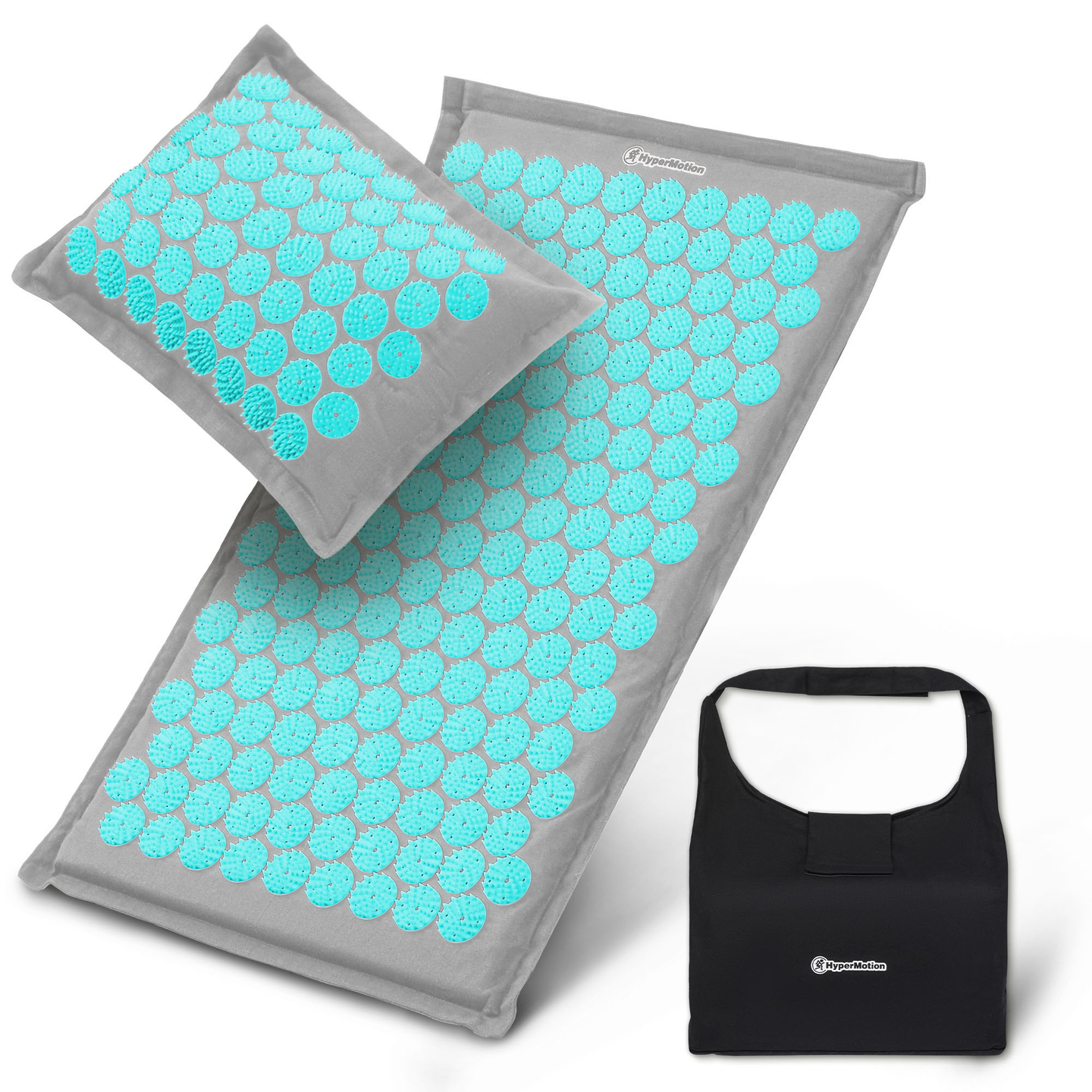 EKO ľanová akupresúrna podložka s kokosovým vláknom a pohánkovým vankúšom – 68 cm HyperMotion sivo-mätová