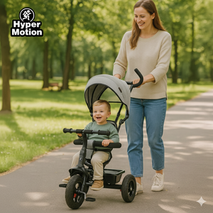 Trojkolka pre deti od 1 do 4 rokov - TOBI FREY - sivá farba - otočná - pumpované kolesá + tlačné koleso