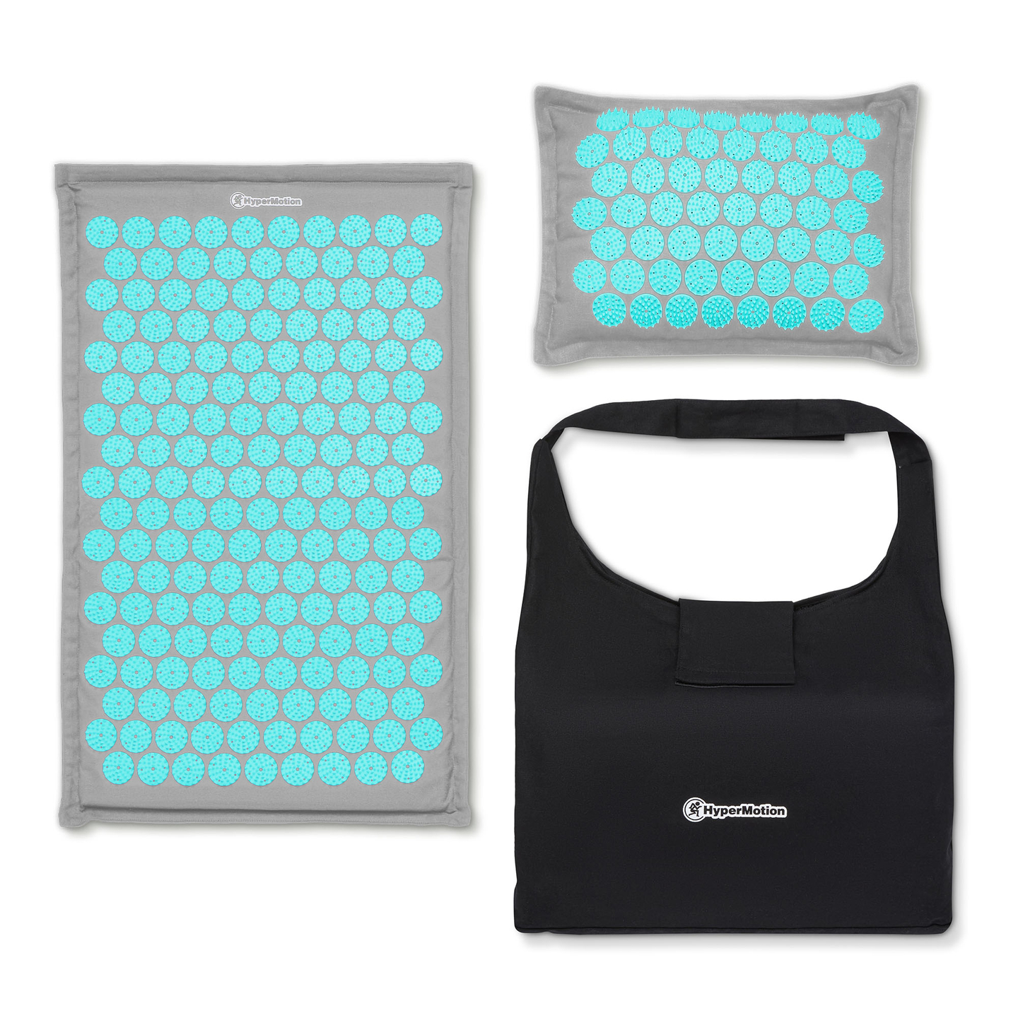 EKO ľanová akupresúrna podložka s kokosovým vláknom a pohánkovým vankúšom – 68 cm HyperMotion sivo-mätová