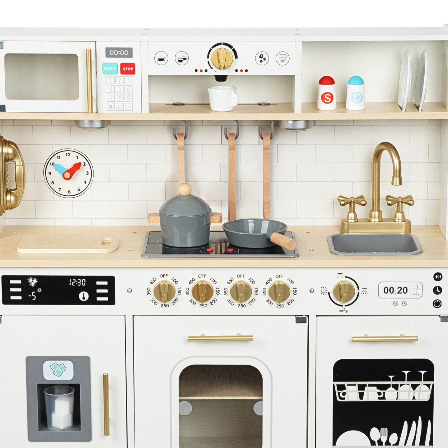 Interaktívna XXL drevená kuchyňa s doplnkami a LED osvetlením - dvojúrovňová