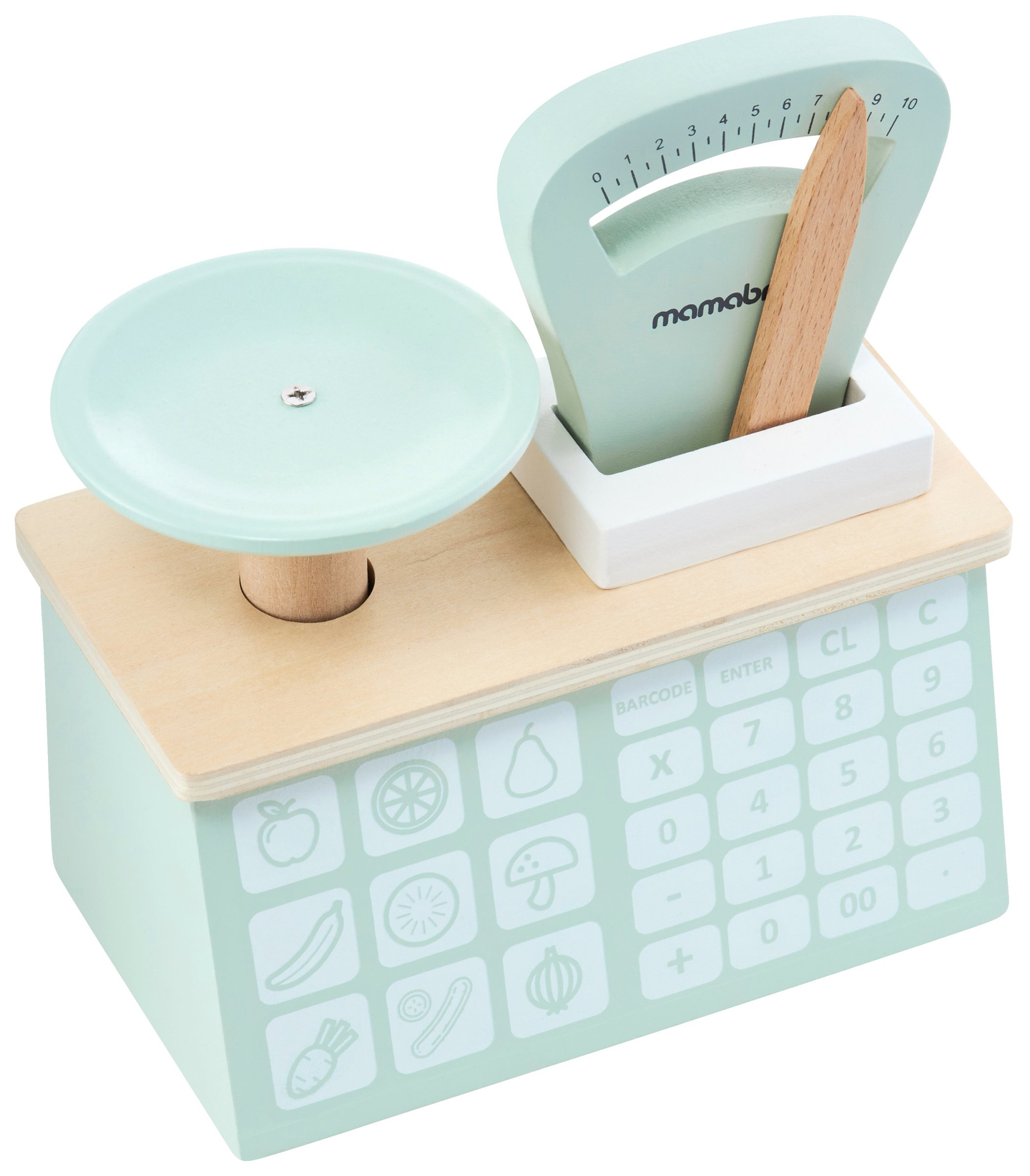 Veľký drevený obchod - stánok a divadlo 2 v 1 s váhou, platobným terminálom, ovocím a zeleninou