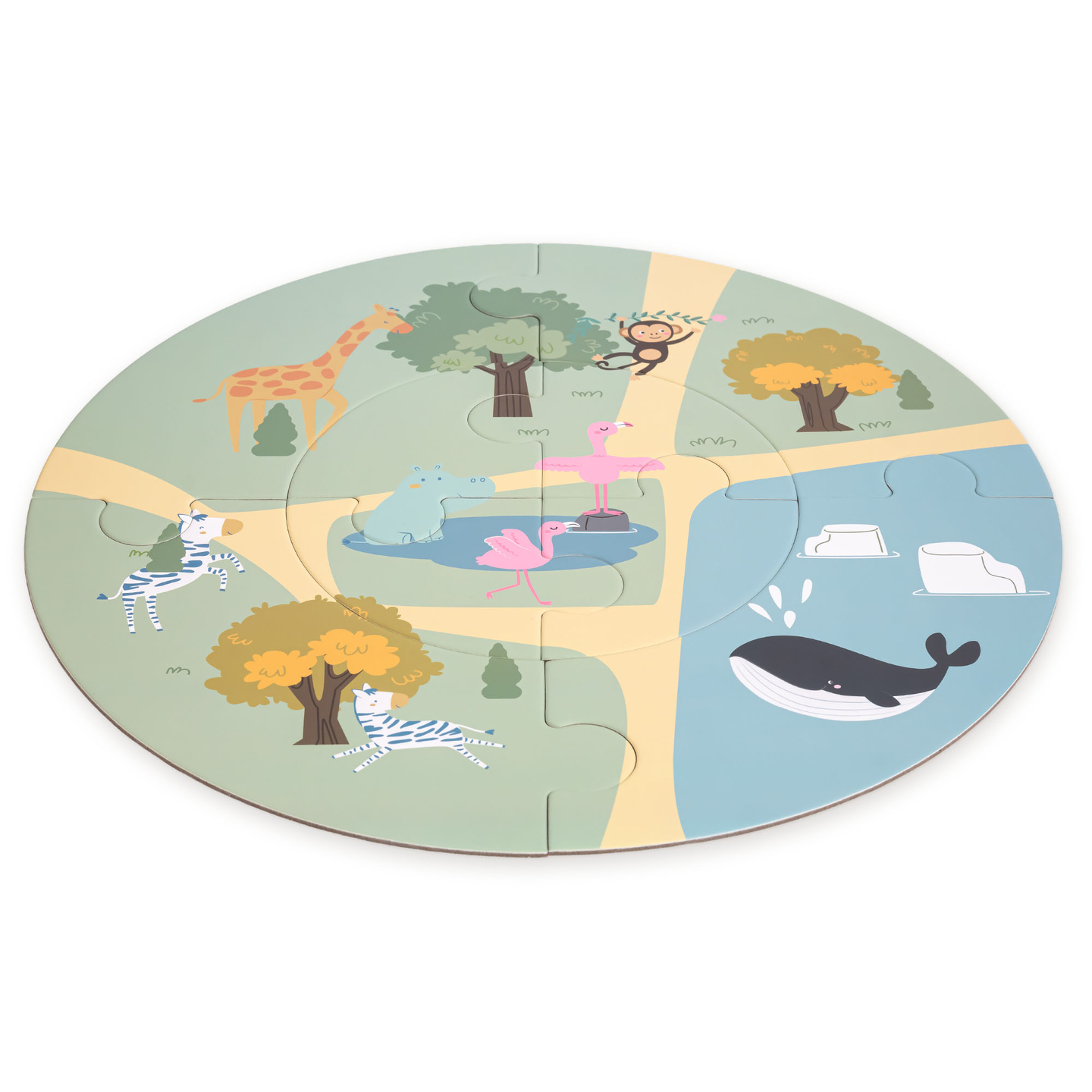 Drevený vláčik do zoo – puzzle, vláčik, koľajnice, zvieratá, most, závora