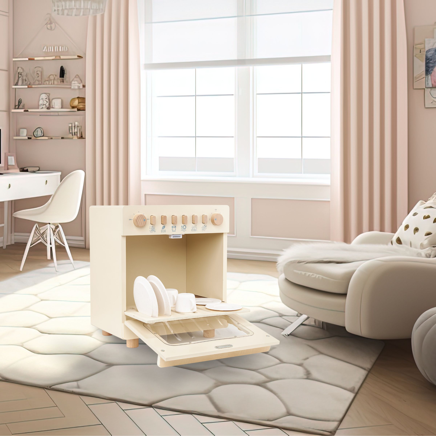 Drevená umývačka riadu s príslušenstvom