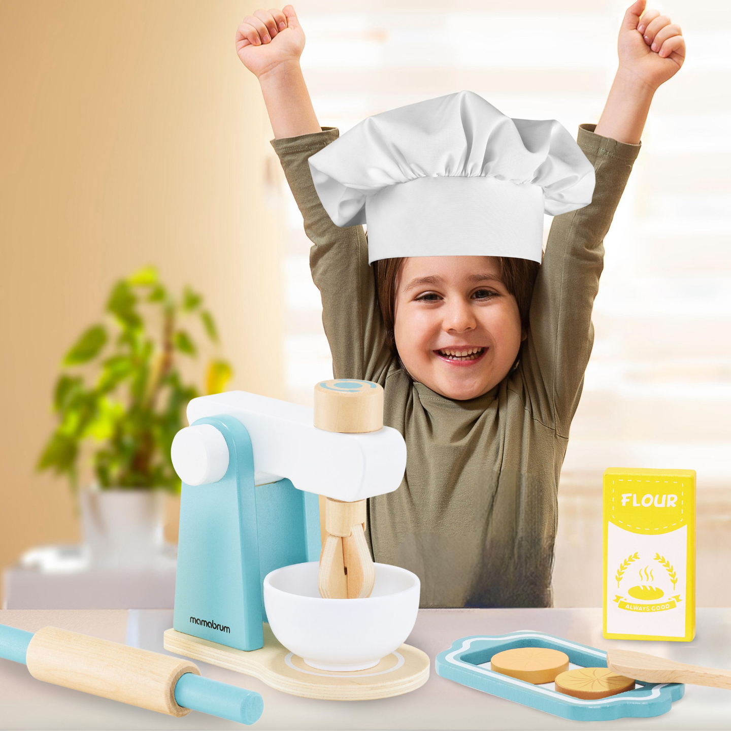 Drevený mixér s príslušenstvom