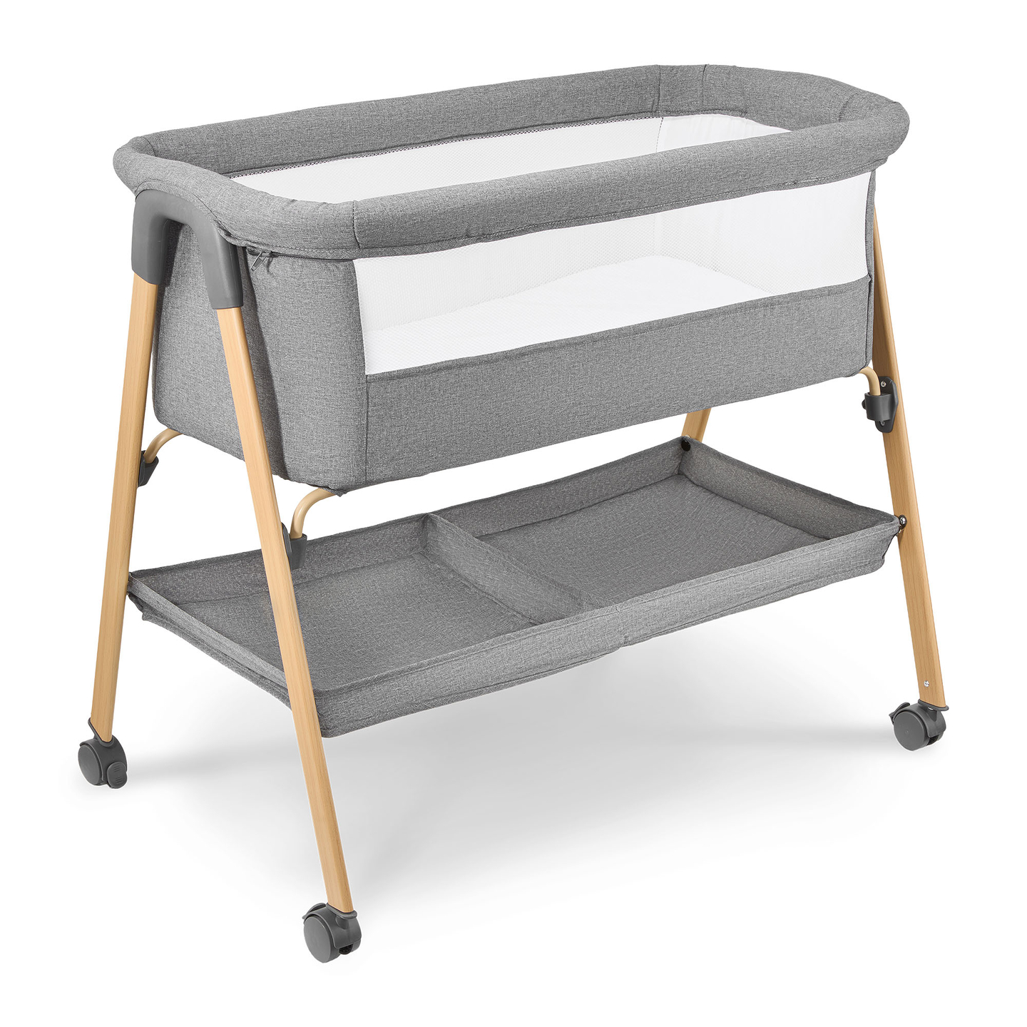 Detská postieľka, voľne stojaca, cestovná postieľka, kolíska s matracom - sivá