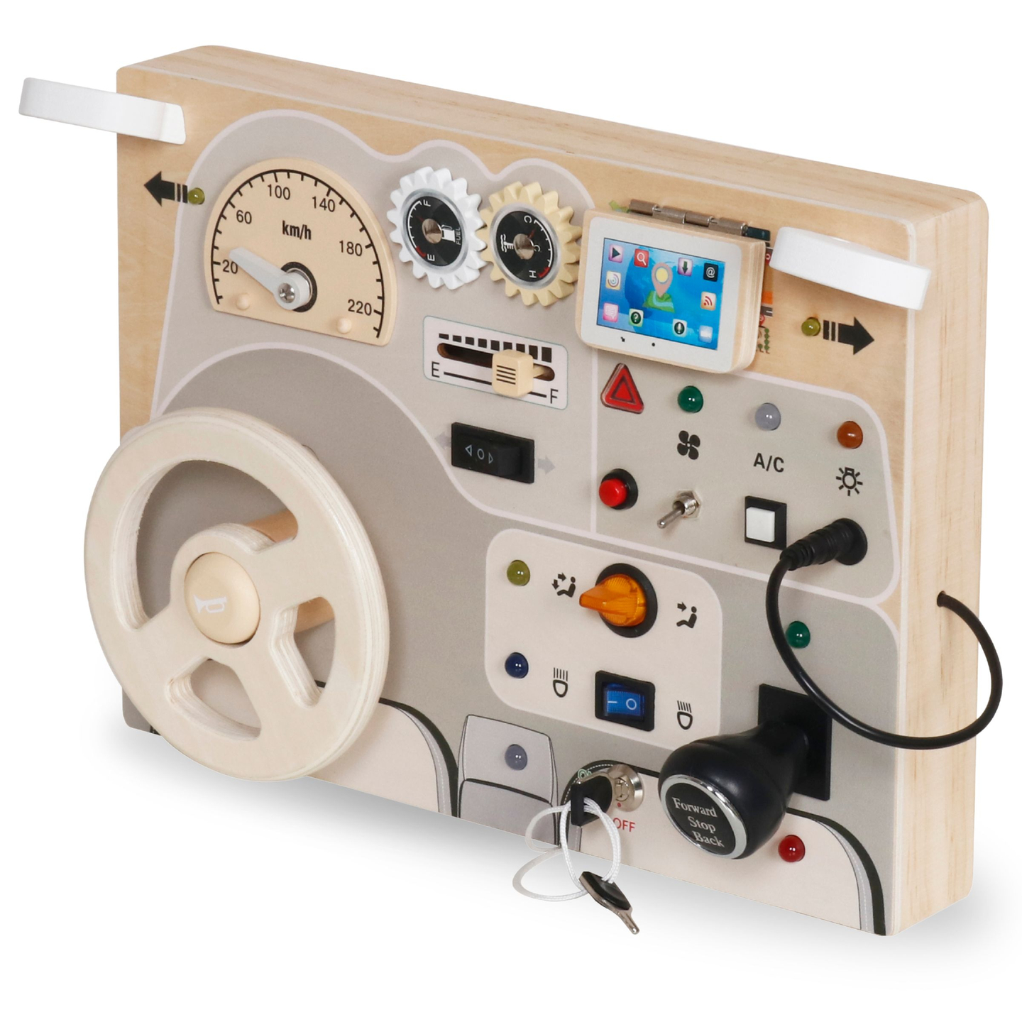 Montessori drevená hracia doska pre malé deti - prístrojová doska auta