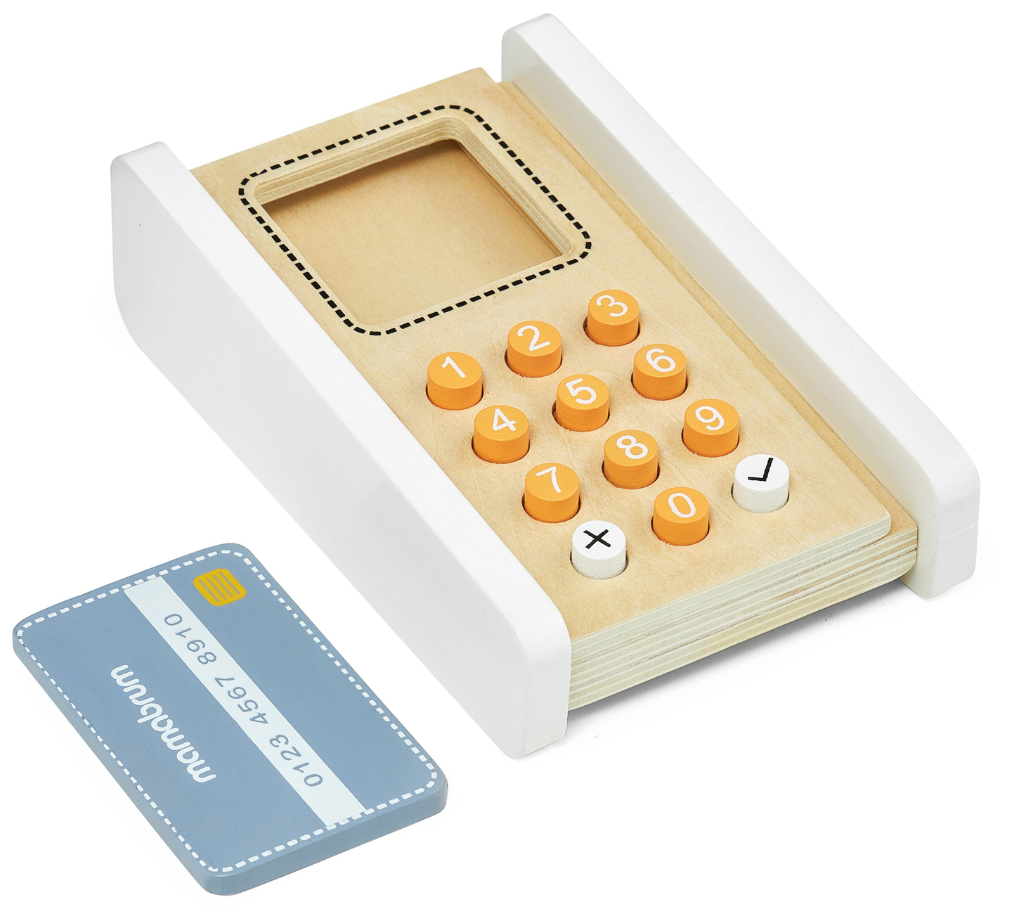 Mini market - obchod s váhou, terminálom, platobnou kartou a ovocím