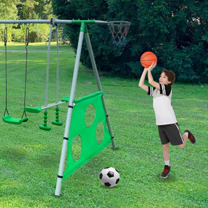 Záhradné ihrisko pre deti XXXL s hojdačkami, šmykľavkou, gymnastickou hrazdou, basketbalovým košom a futbalovou bránkou