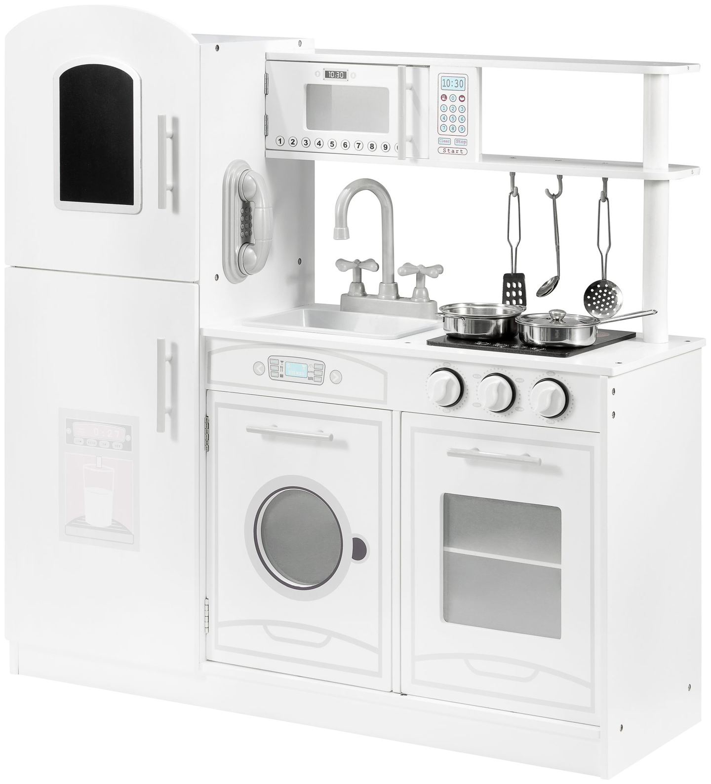 Veľké drevené biele kuchynské doplnky a zástera