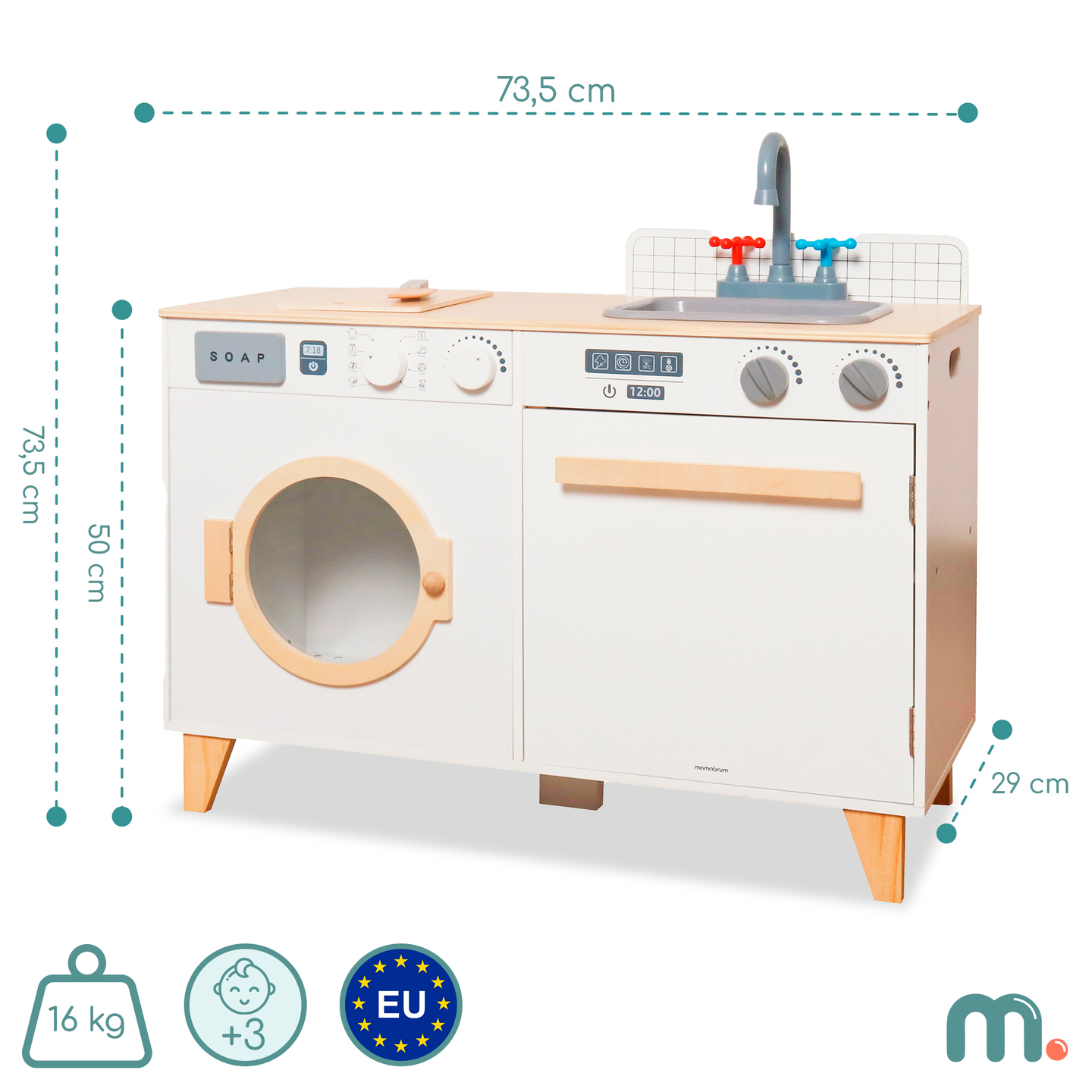 Drevená práčovňa a kuchyňa - domáca súprava 2 v 1 pre deti