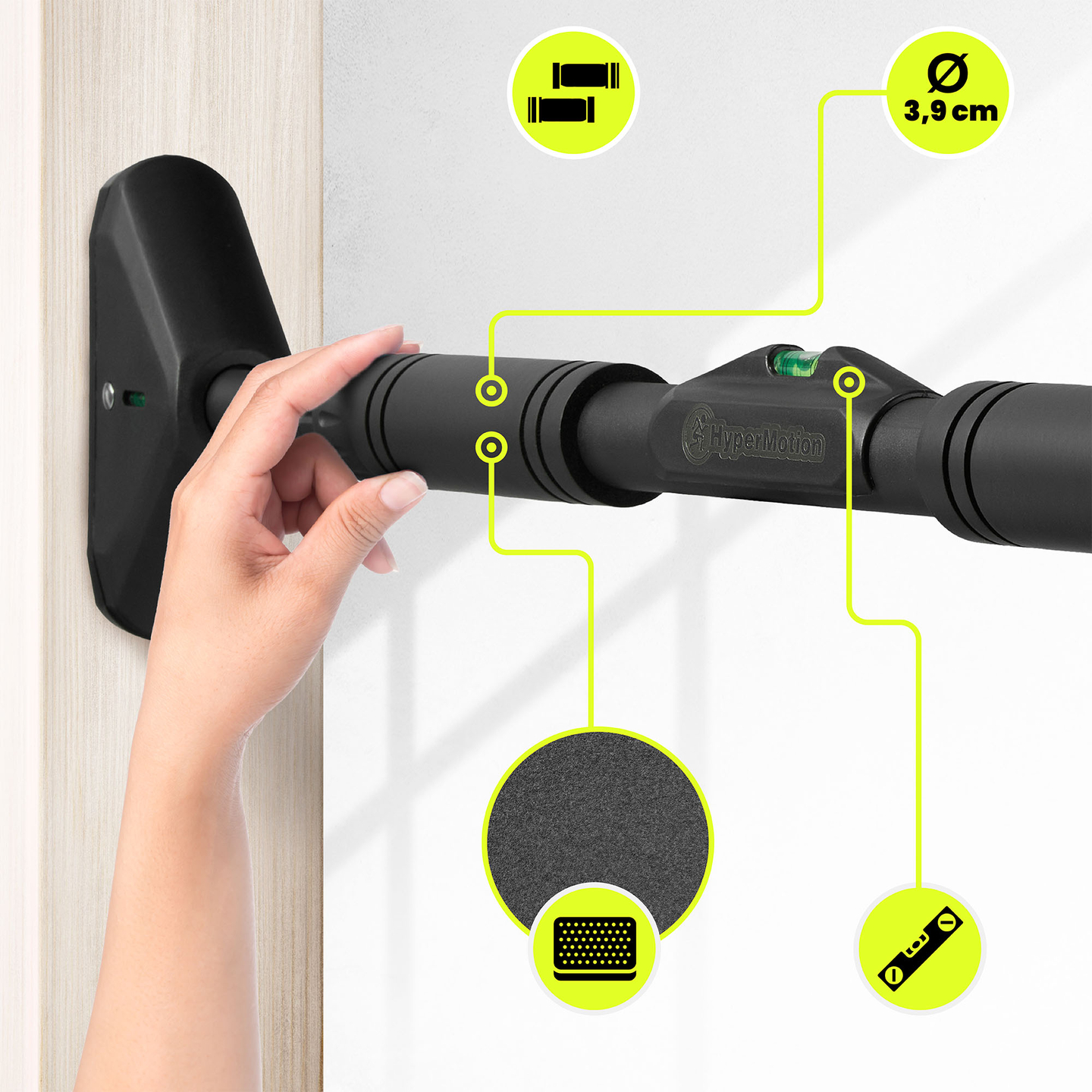 Nastaviteľná hrazda HyperMotion 70–100 cm, 200 kg, čierna