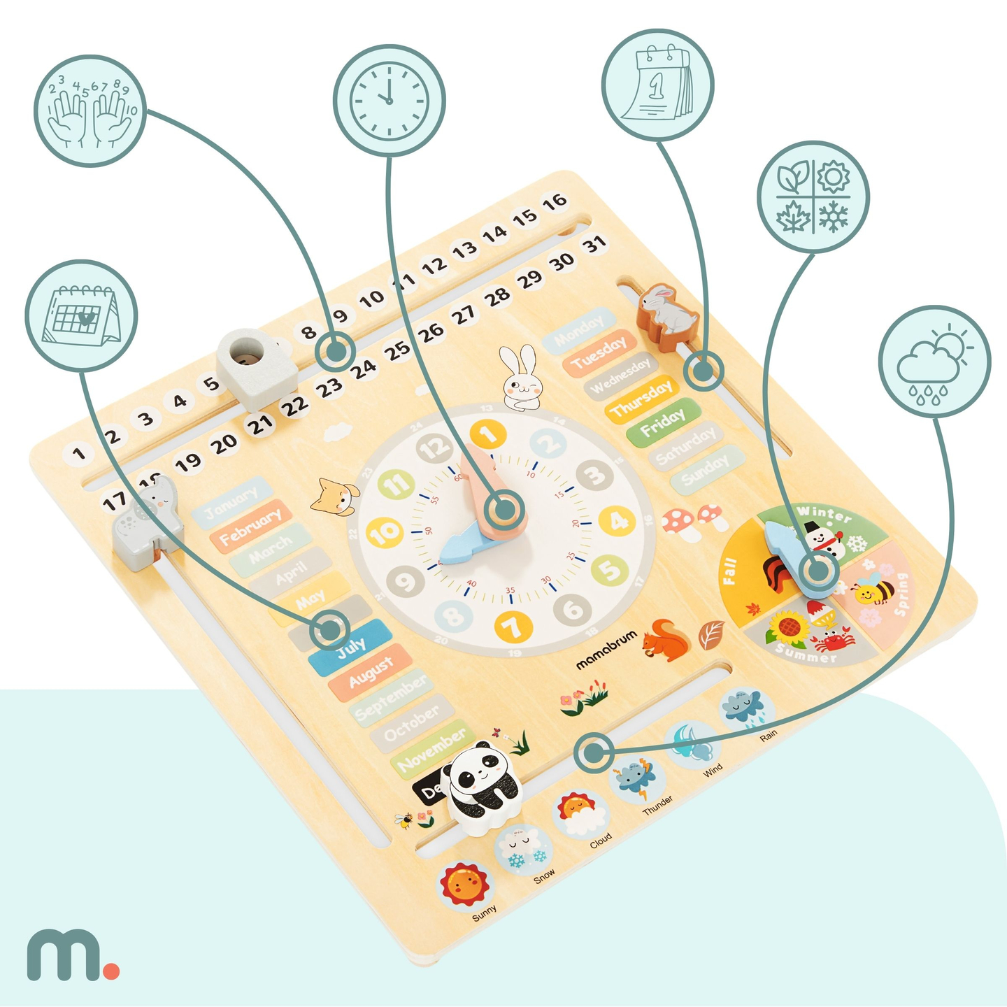 Drevený detský kalendár 6v1