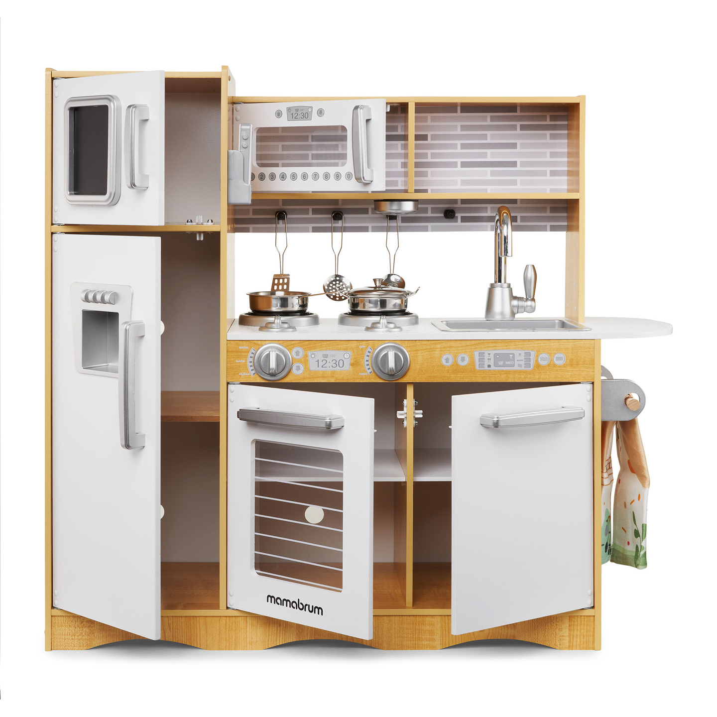 Drevená kuchyňa XXL s LED osvetlením, zásterou a príslušenstvom