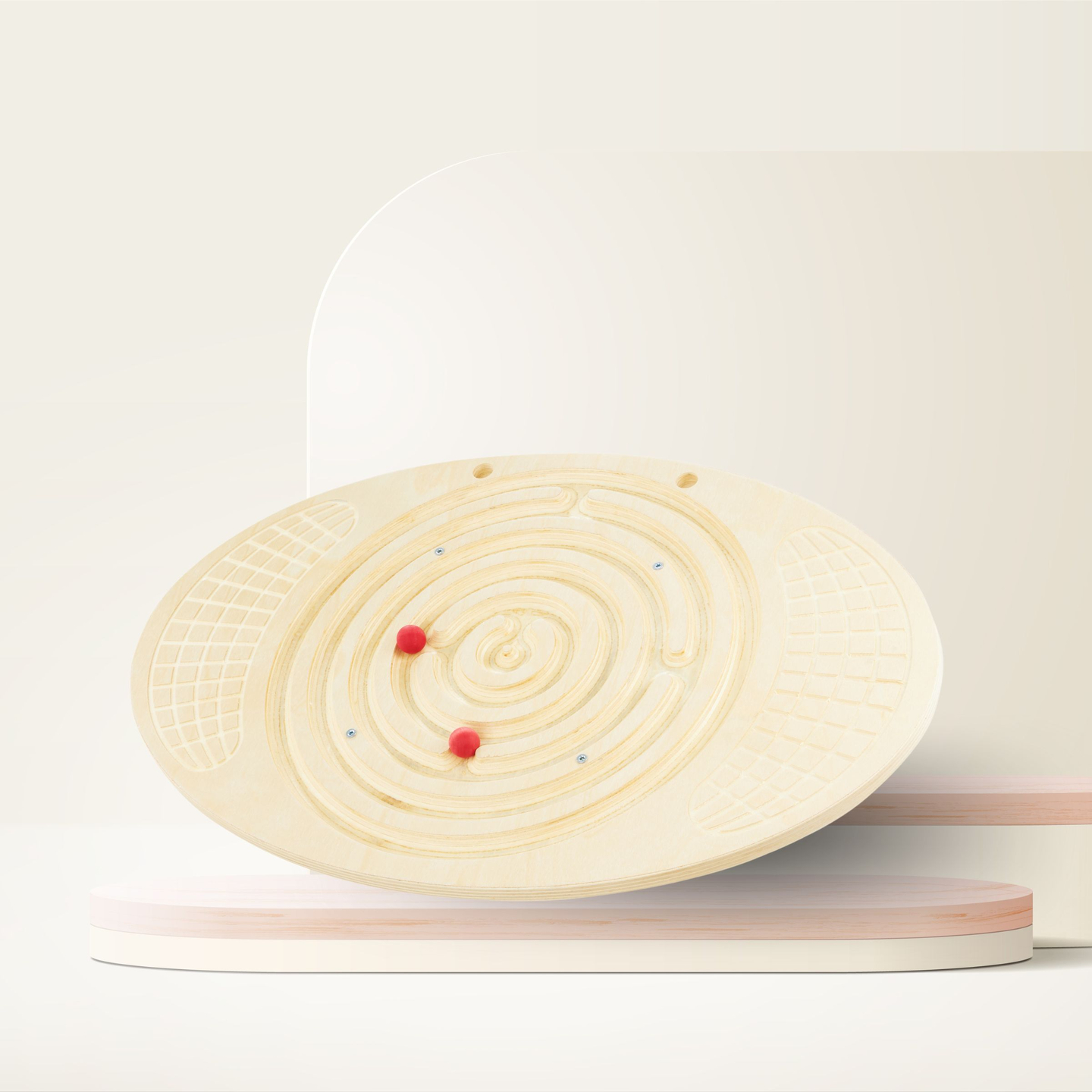 Drevená balančná doska s bludiskom a loptičkami - balančná hojdačka