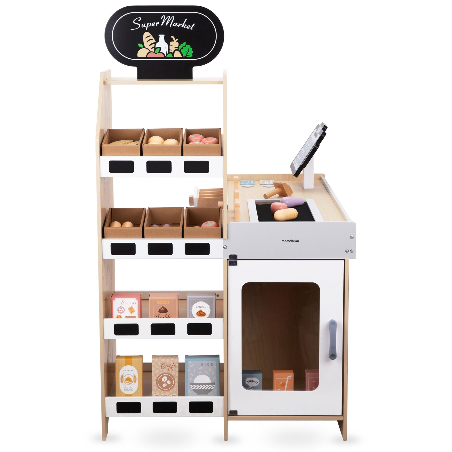 Drevený zeleninový trh - veľký XXL stánok, obchod s hracou pokladňou